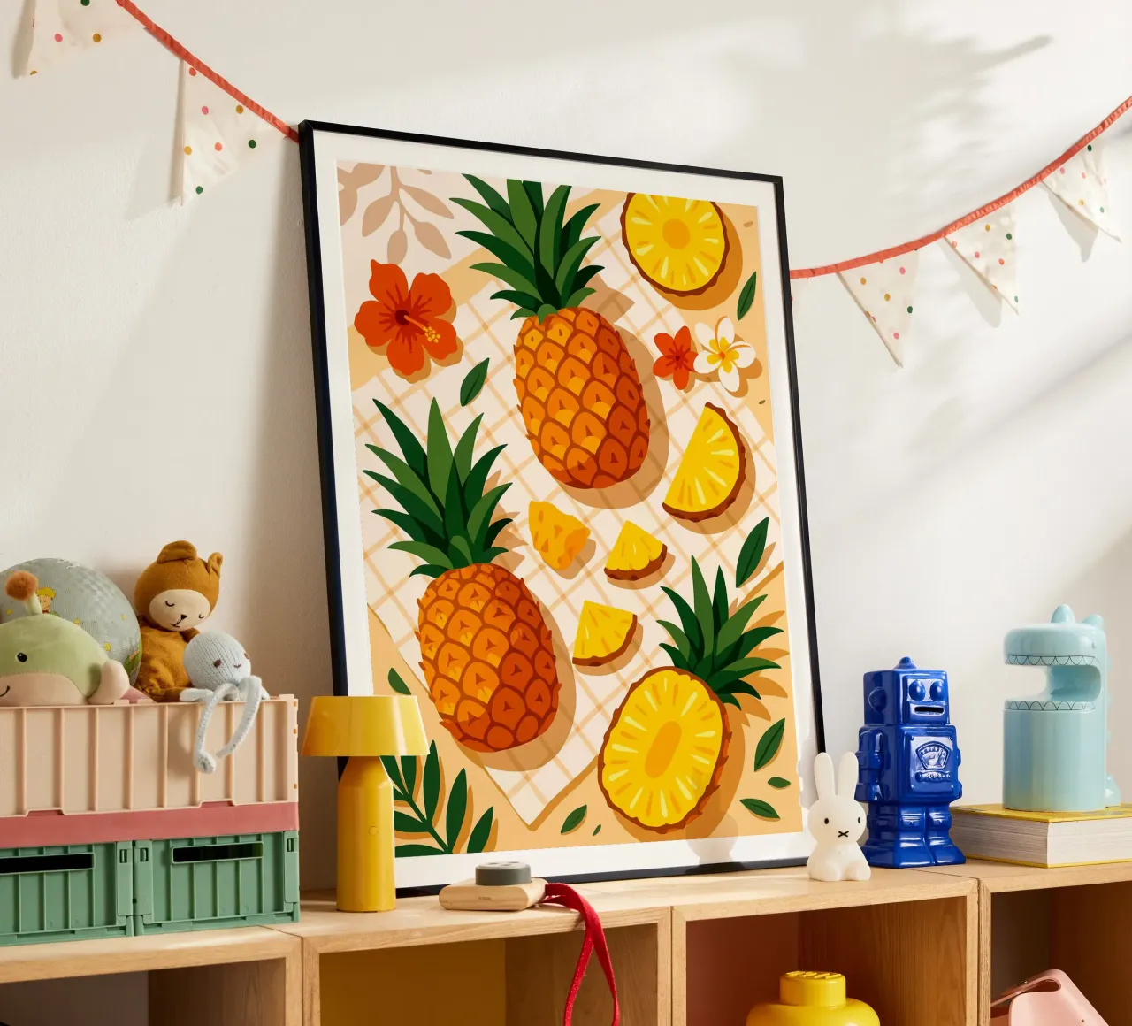 Ananas - Una tavola stilizzata poster con telaio in legno da Amanda Studio