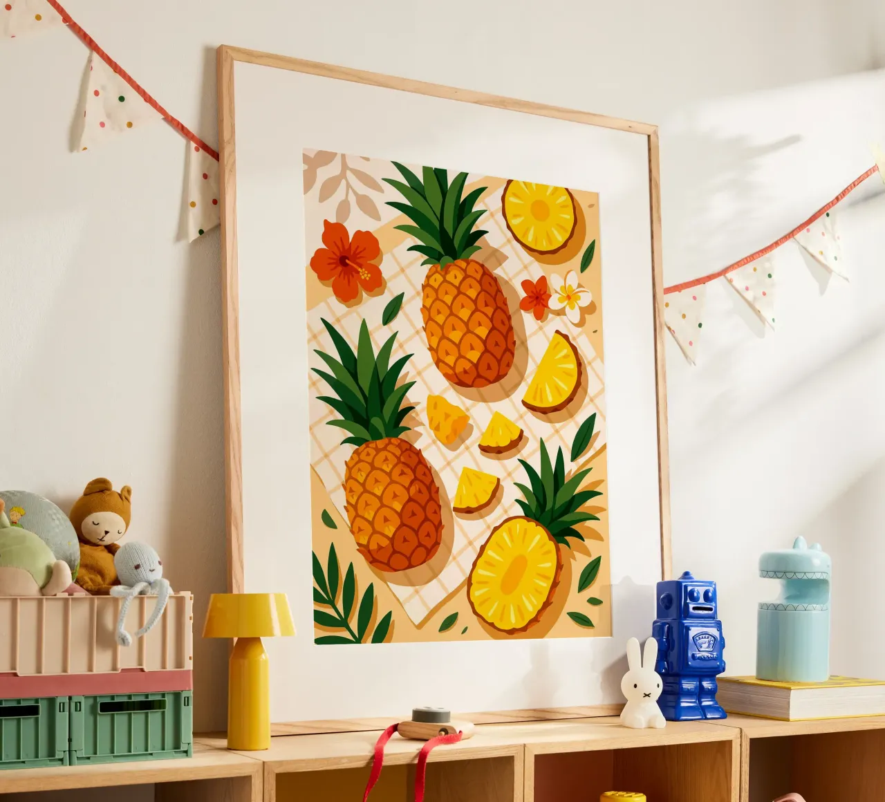 Ananas - Una tavola stilizzata poster con telaio in legno da Amanda Studio
