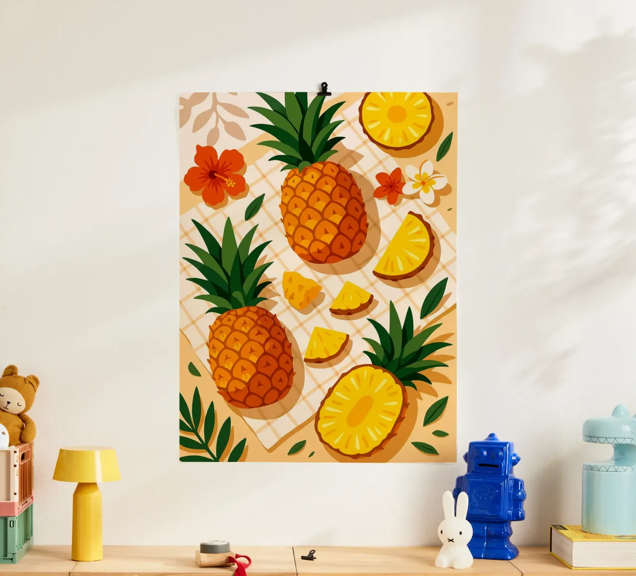 Ananas - Una tavola stilizzata poster con telaio in legno da Amanda Studio