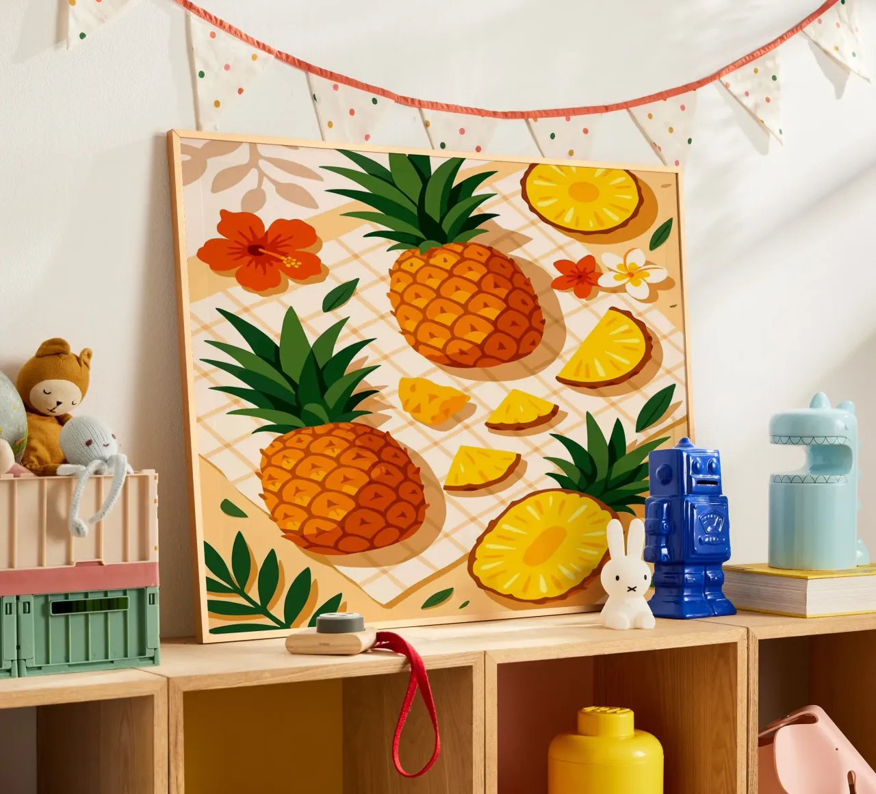 Ananas - Una tavola stilizzata poster con telaio in legno da Amanda Studio