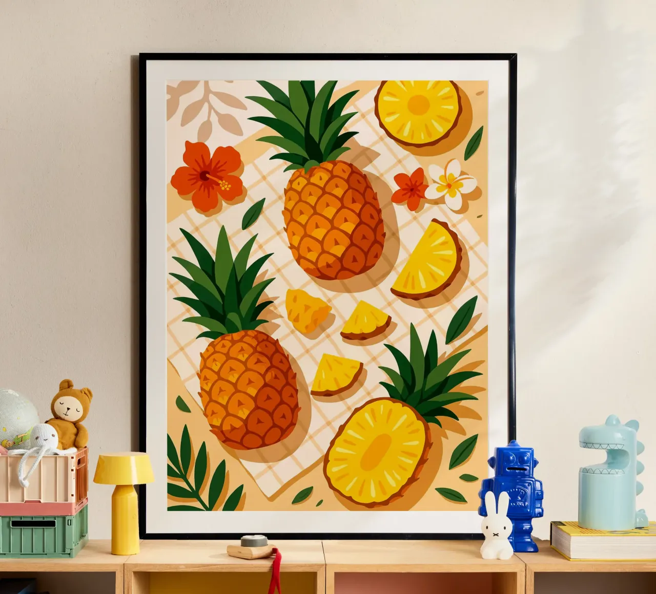 Ananas - Una tavola stilizzata poster con telaio in legno da Amanda Studio
