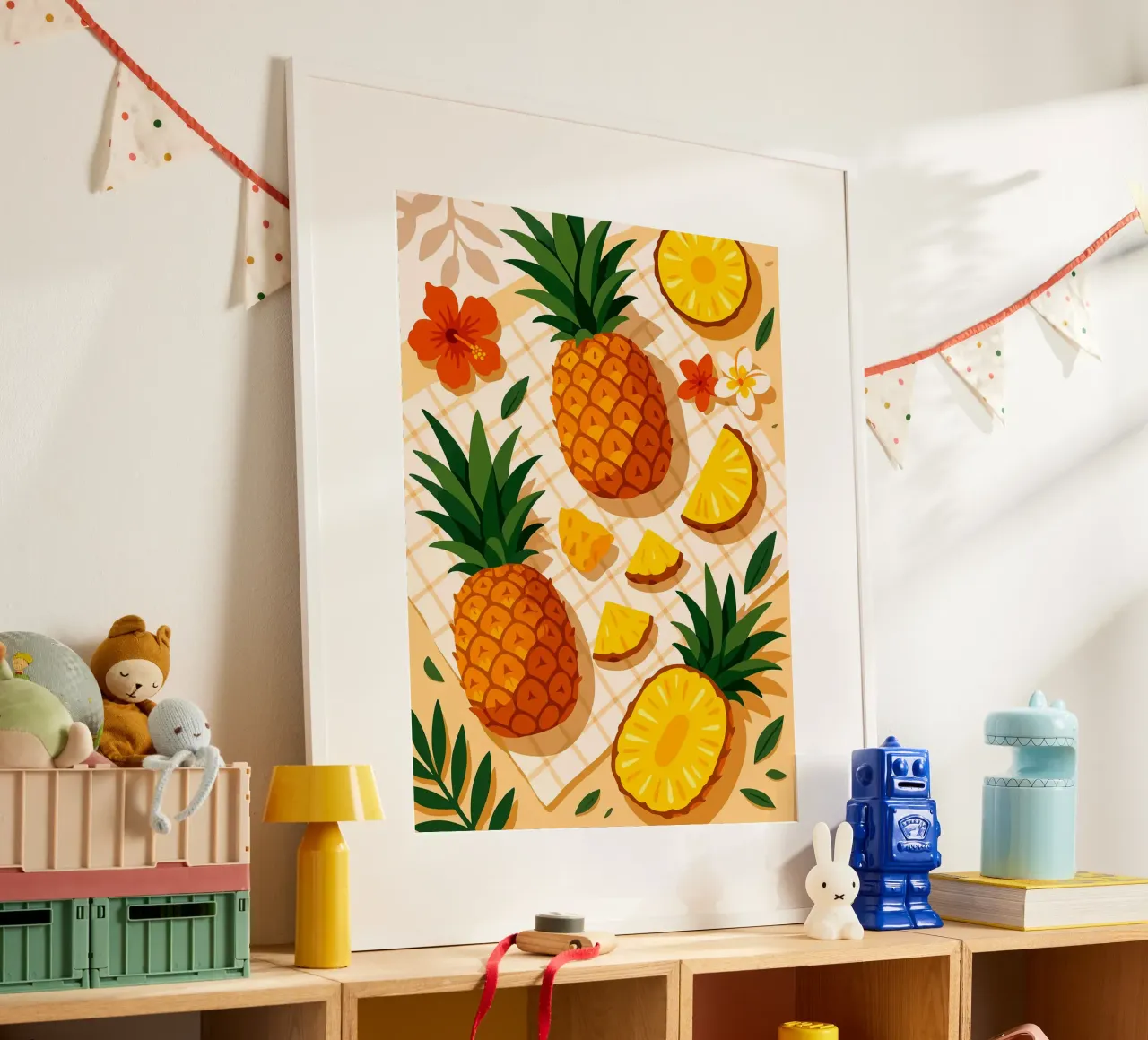 Ananas - Una tavola stilizzata poster con telaio in legno da Amanda Studio