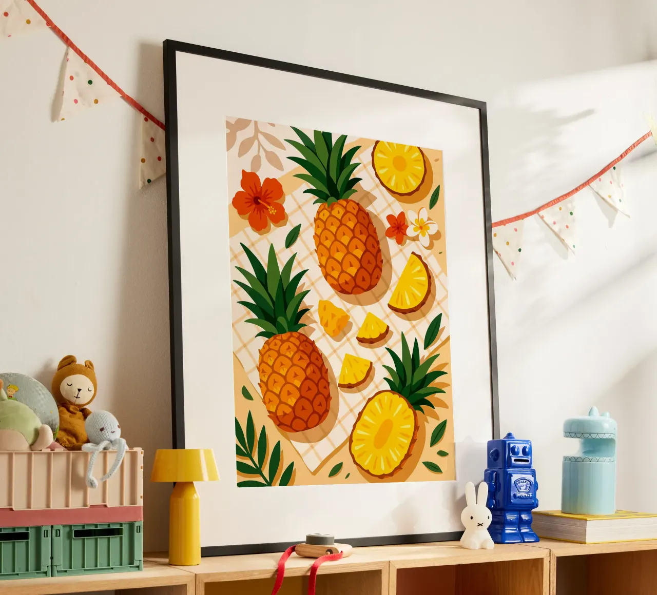 Ananas - Una tavola stilizzata poster con telaio in legno da Amanda Studio