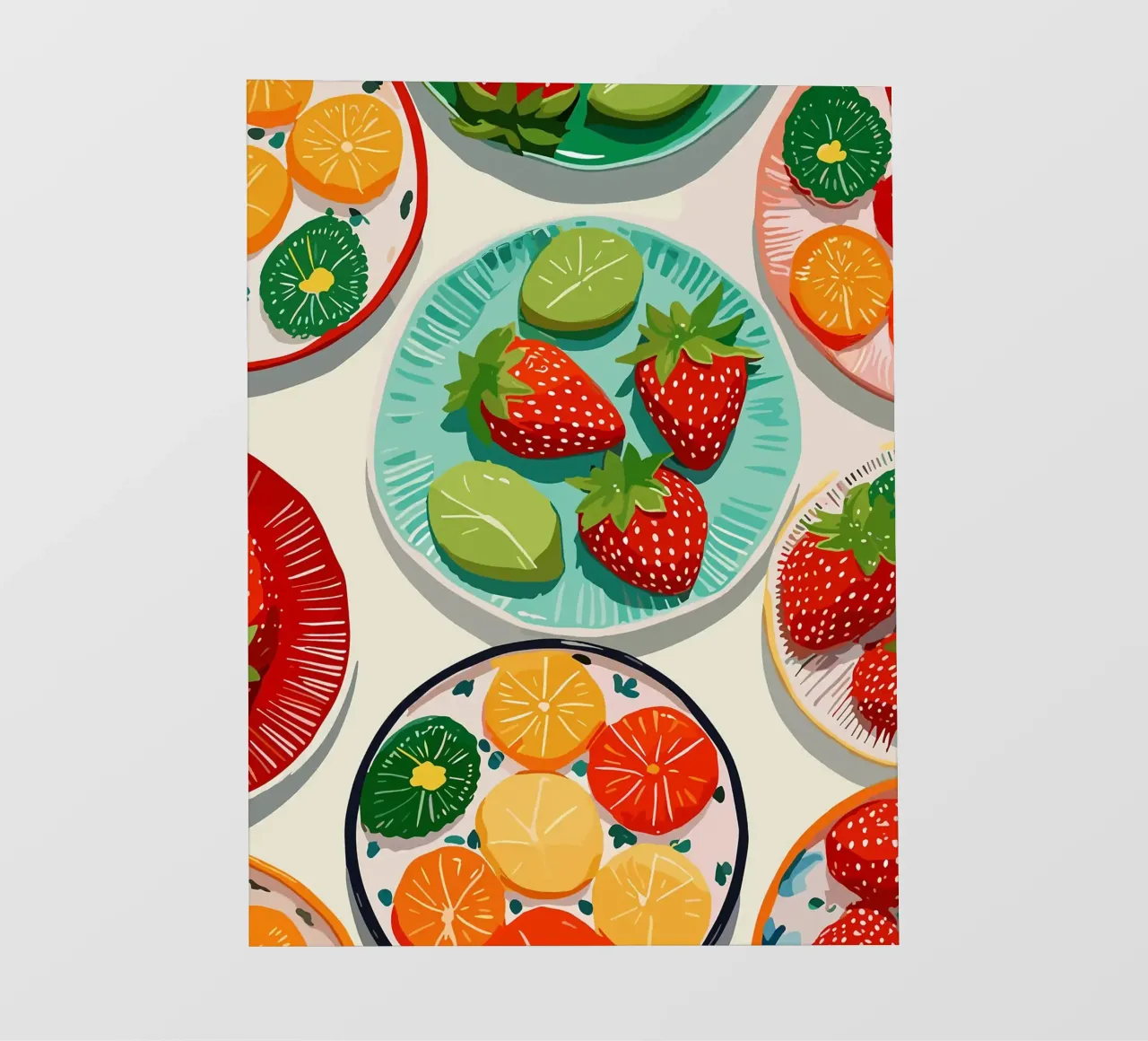 Illustrazione di piatti di frutta colorati telo in pvc da Amanda Studio