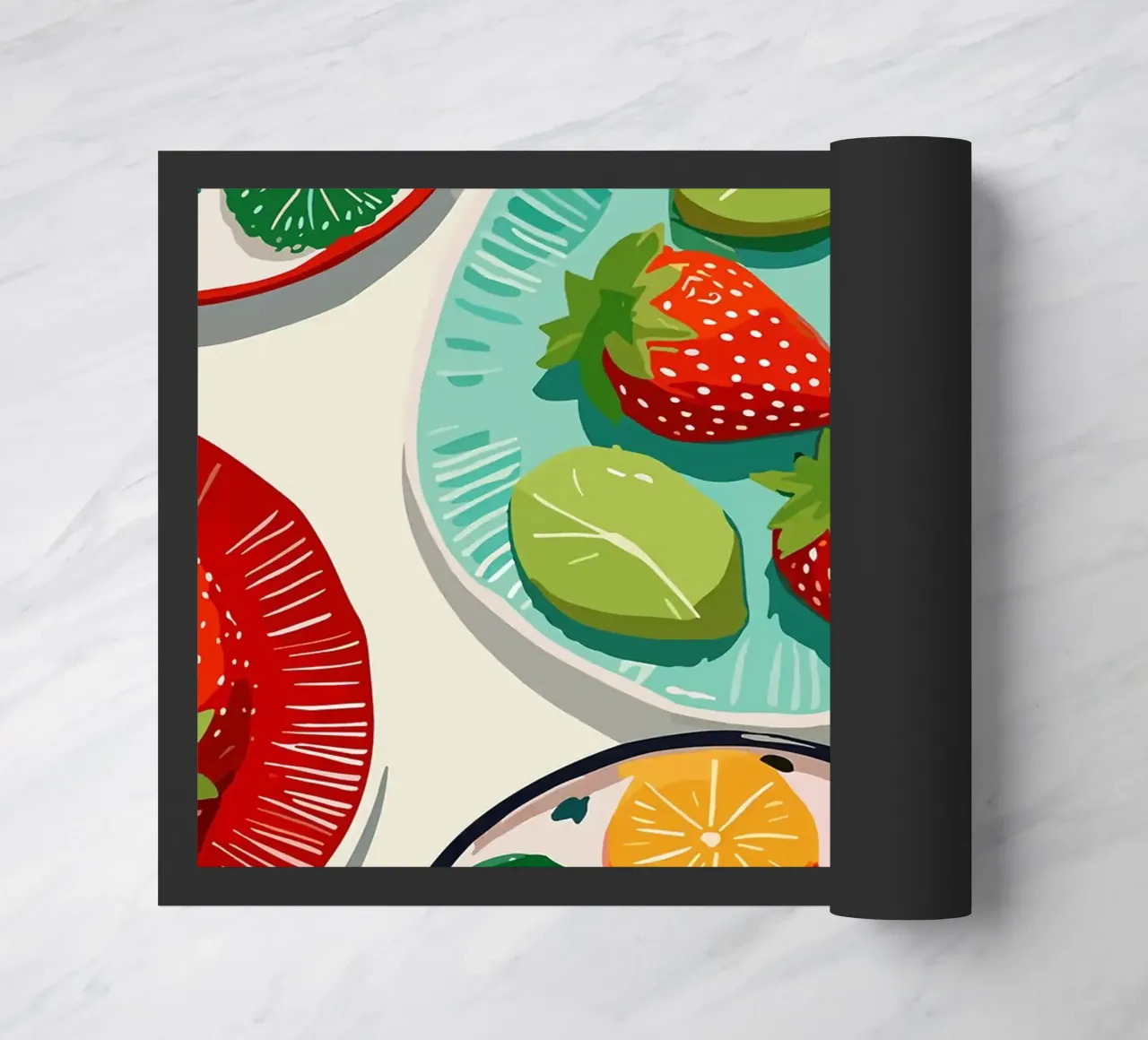 Illustrazione di piatti di frutta colorati zerbino da Amanda Studio