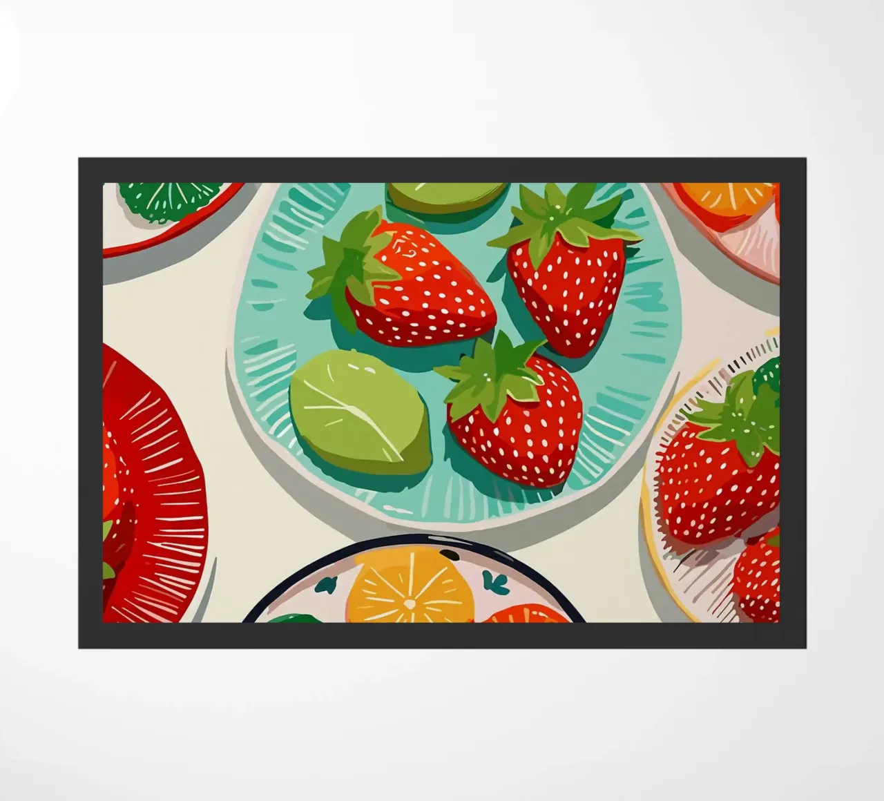 Illustrazione di piatti di frutta colorati zerbino da Amanda Studio
