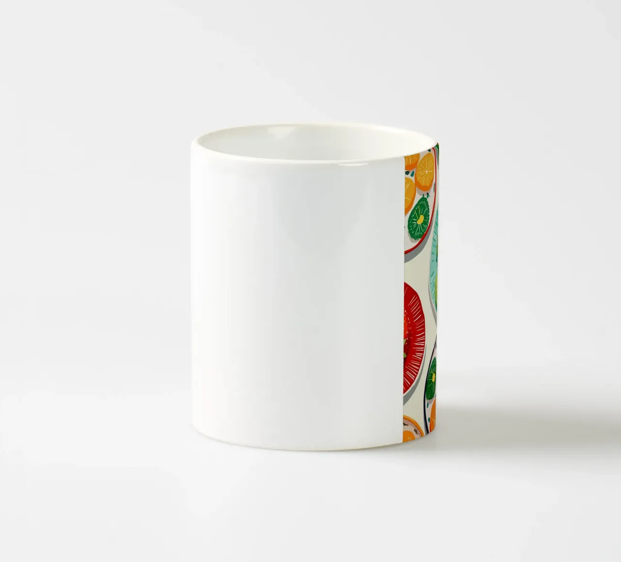 Illustrazione di piatti di frutta colorati tazza in ceramica da Amanda Studio
