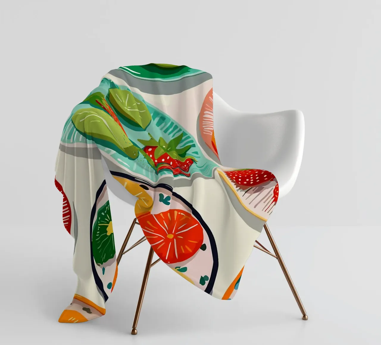 Illustrazione di piatti di frutta colorati coperta in pile da Amanda Studio