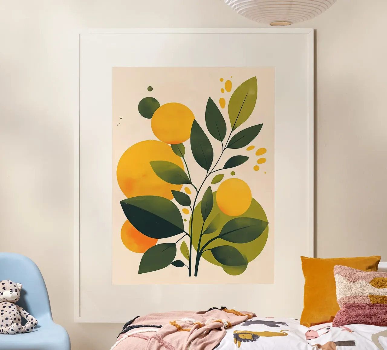 Abstract Botanical Illustration with Yellow Circles poster by Amanda Studio