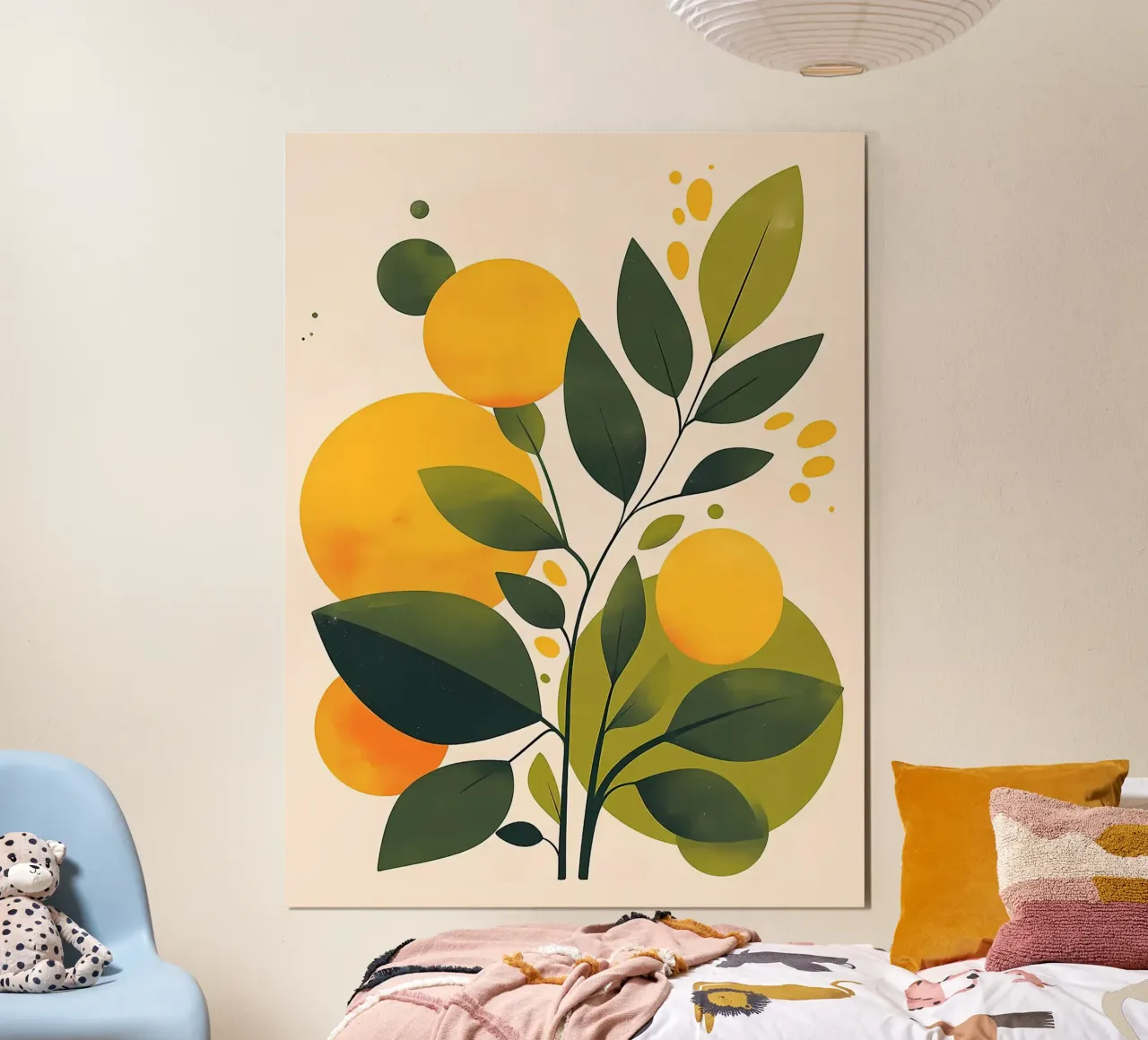 Abstract Botanical Illustration with Yellow Circles poster by Amanda Studio