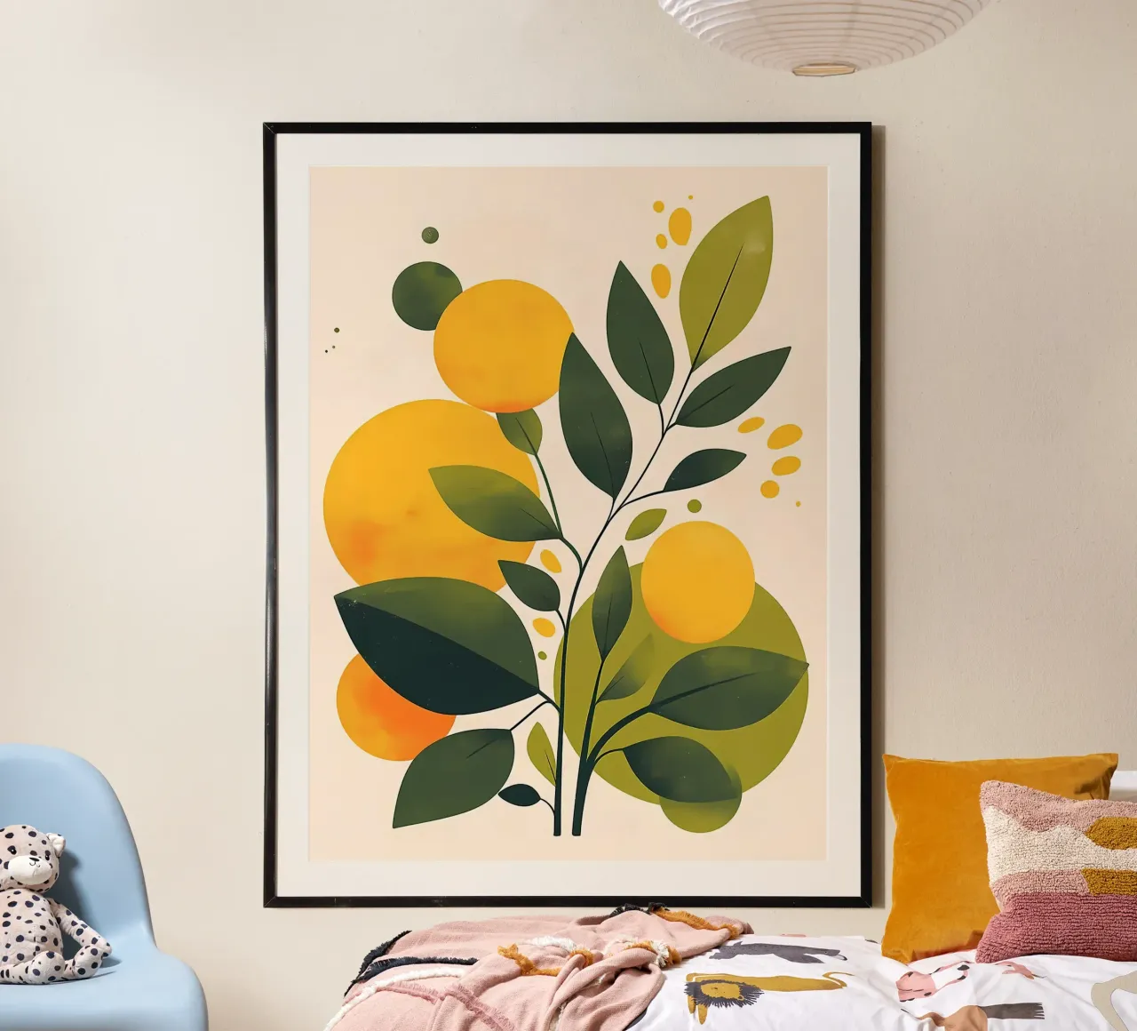 Abstract Botanical Illustration with Yellow Circles poster by Amanda Studio