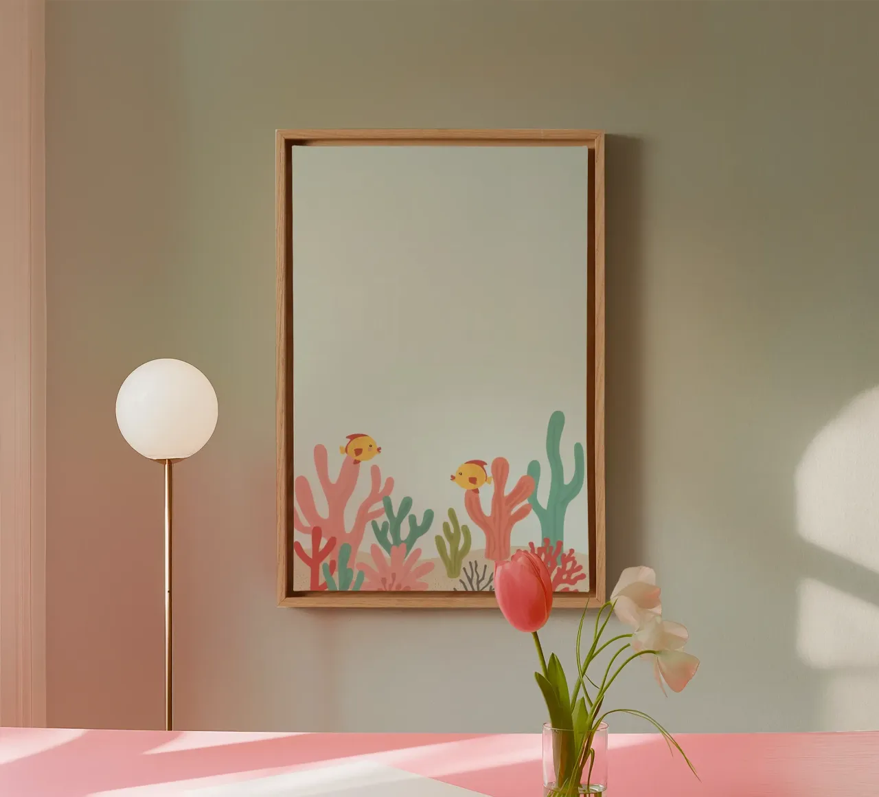 Beeldverhaal Vis en Koraal leuke kunst canvas met Baklijst van DesignDoodle