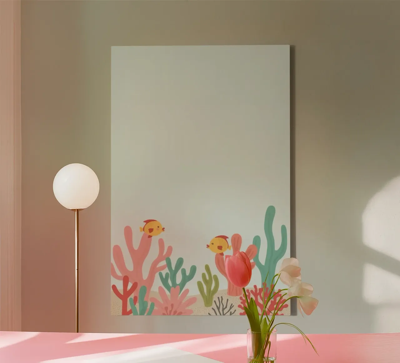 Beeldverhaal Vis en Koraal leuke kunst canvas met Baklijst van DesignDoodle