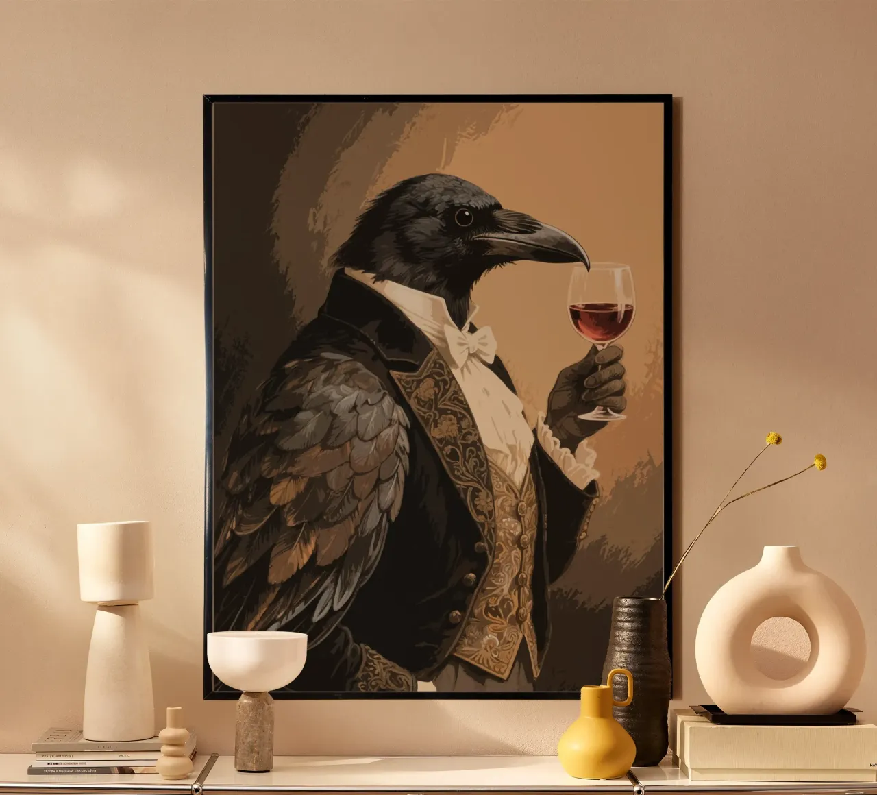 wine crow poster con telaio in alluminio da knowledge