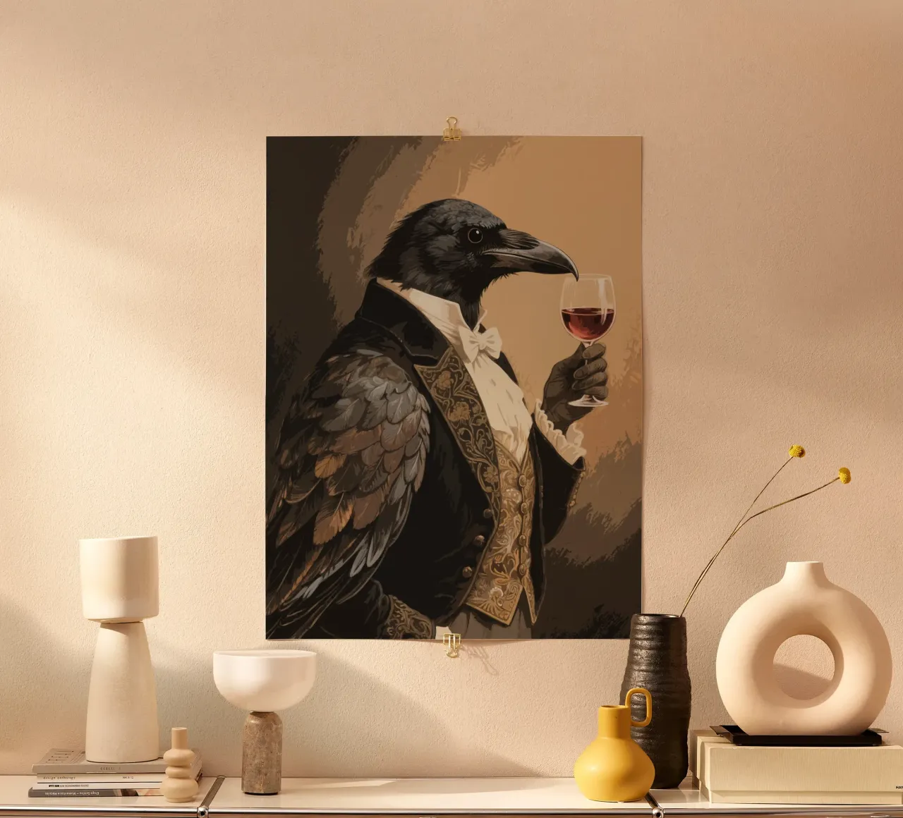 wine crow poster con telaio in alluminio da knowledge