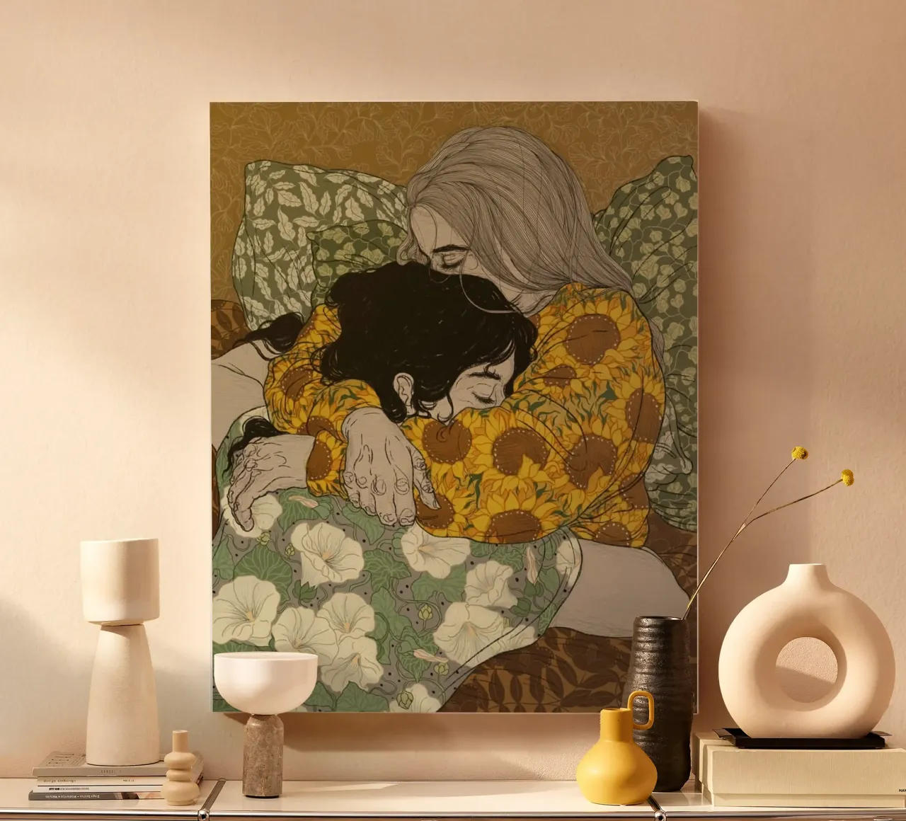 girl share together tela con Cornice a cassetta da sunity