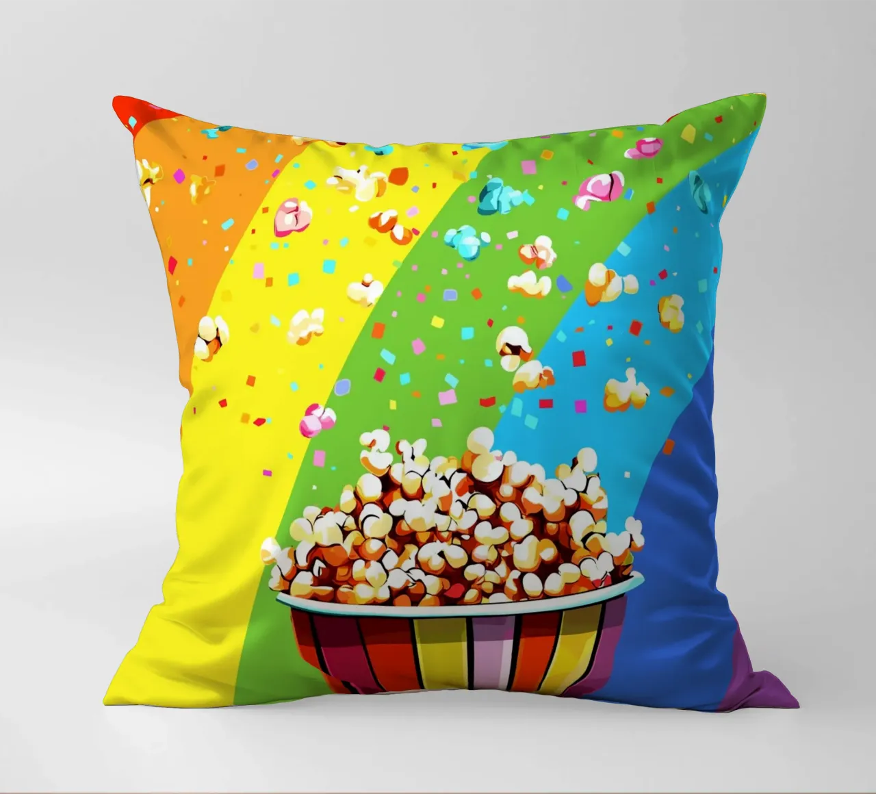 Explosion de pop-corn à l'Arc-en-ciel coussin de pixelbull - medieval art and more