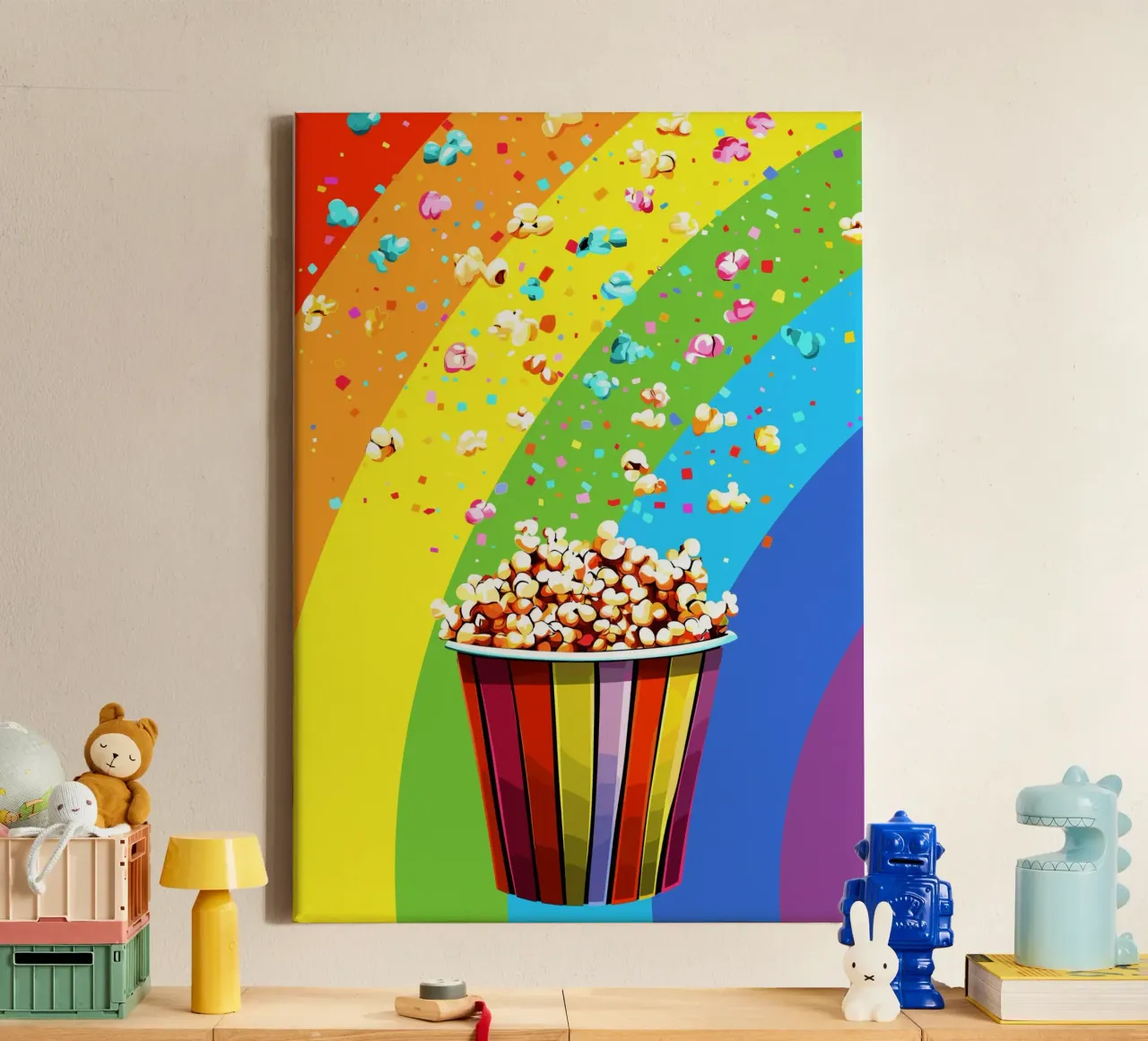 Explosión de palomitas en el arco iris lienzo con Marco flotante de pixelbull - medieval art and more