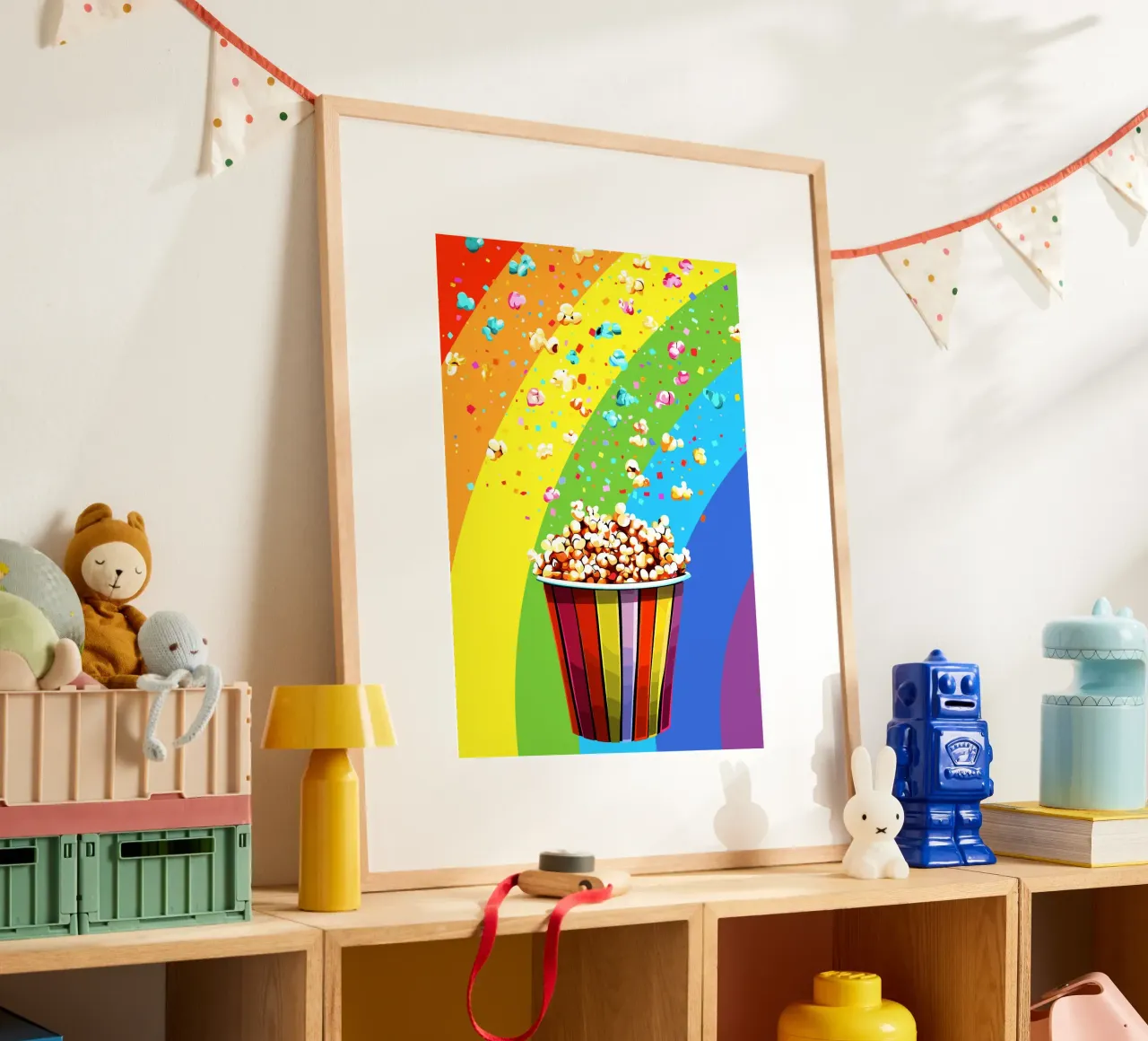 Explosión de palomitas en el arco iris poster de pixelbull - medieval art and more