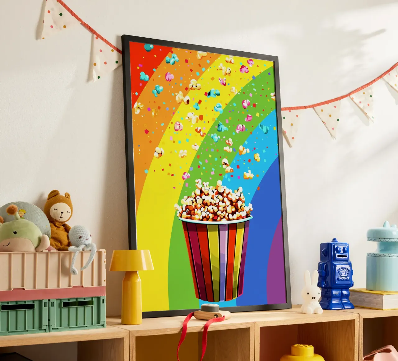 Explosión de palomitas en el arco iris poster de pixelbull - medieval art and more