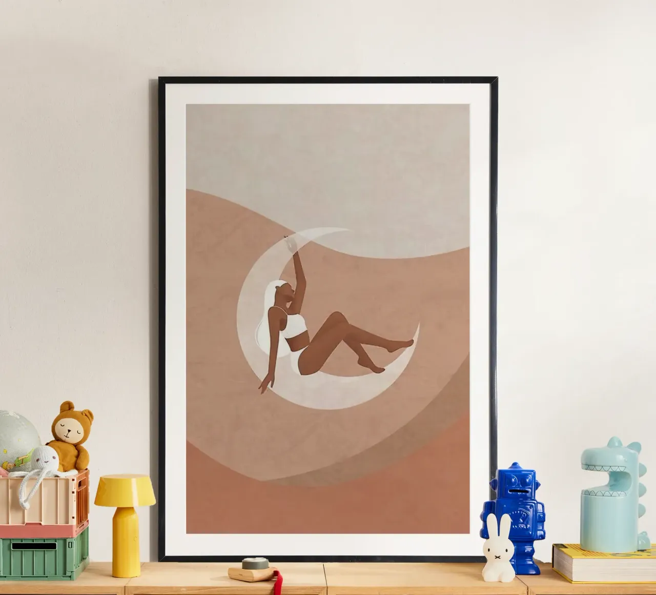 girl on the moon poster con telaio in plastica da firmana