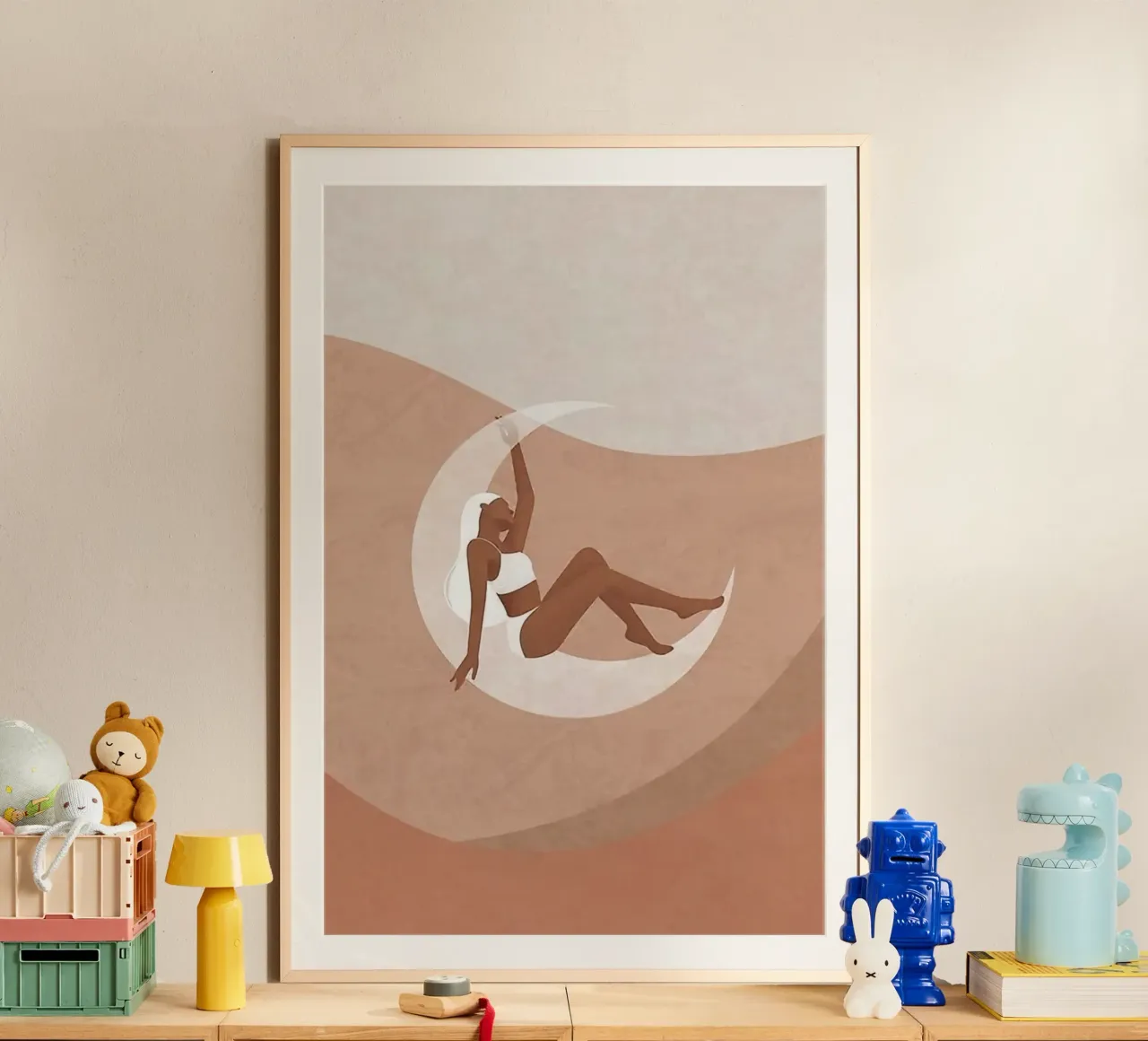 girl on the moon poster con telaio in plastica da firmana