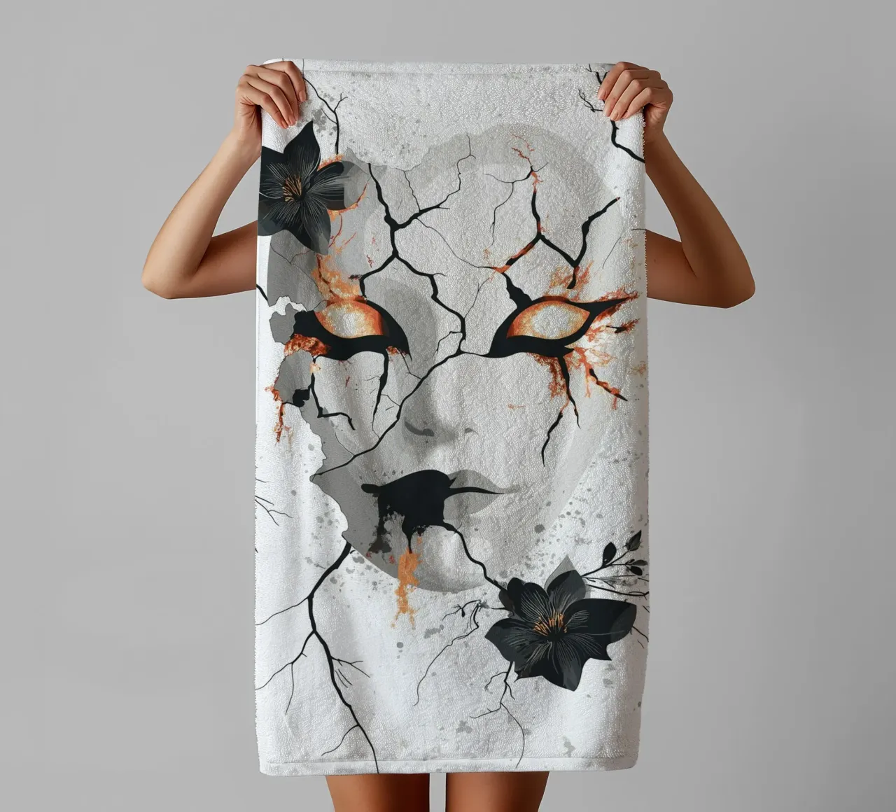 Broken mask with a look of fire towel by pixelbull - medieval art and more