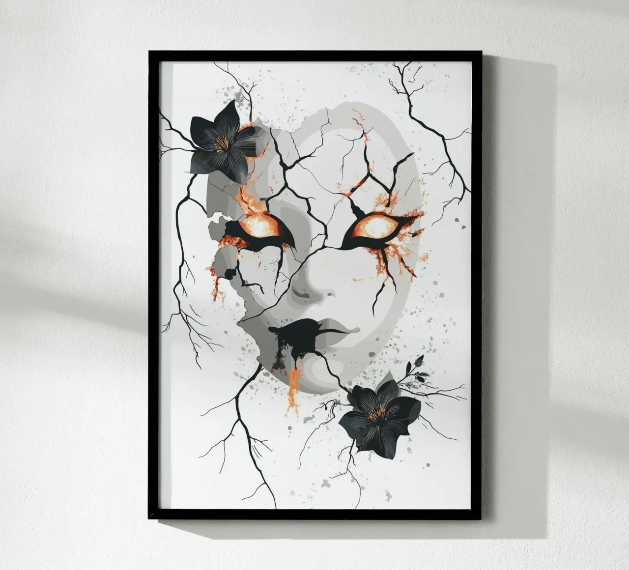 Maschera rotta con sguardo di fuoco poster con telaio in plastica da pixelbull - medieval art and more