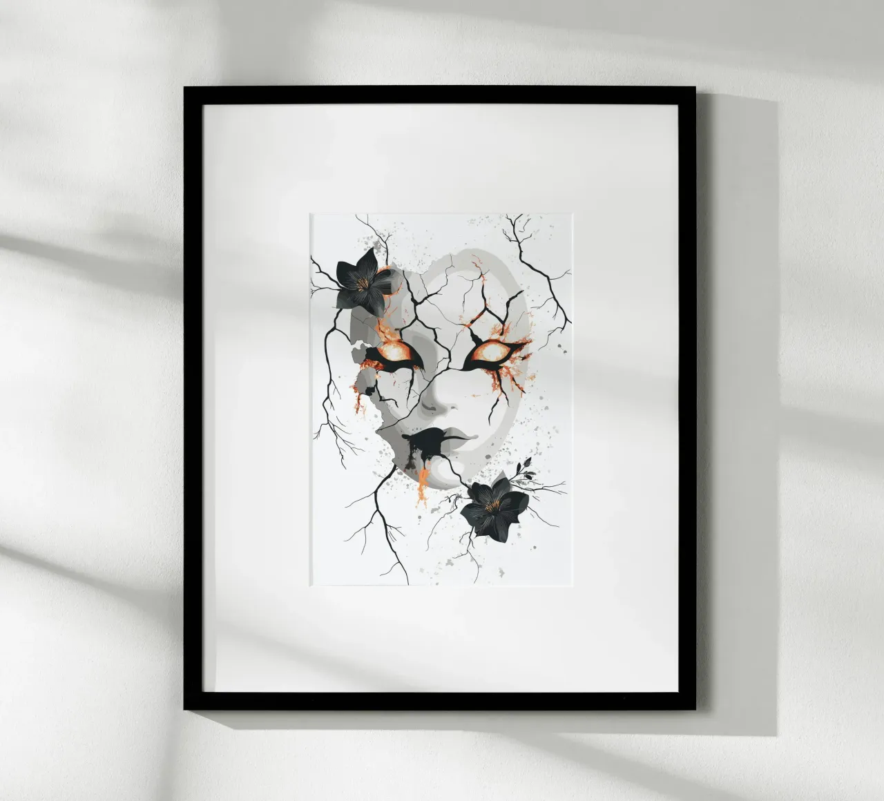 Maschera rotta con sguardo di fuoco poster con telaio in plastica da pixelbull - medieval art and more
