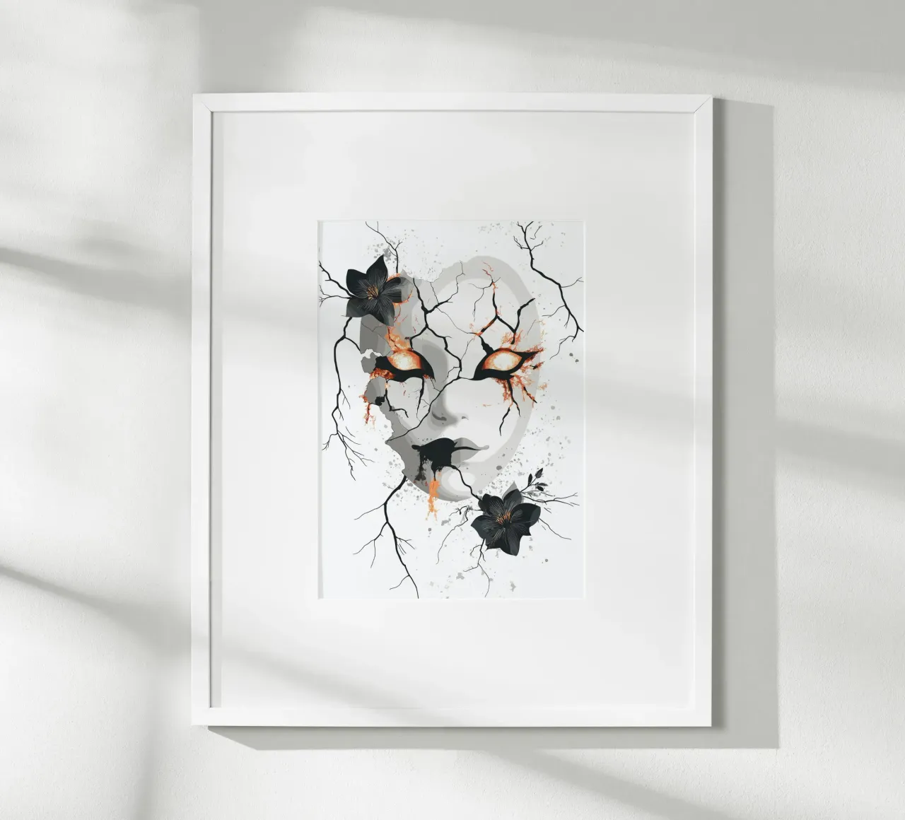 Maschera rotta con sguardo di fuoco poster con telaio in plastica da pixelbull - medieval art and more