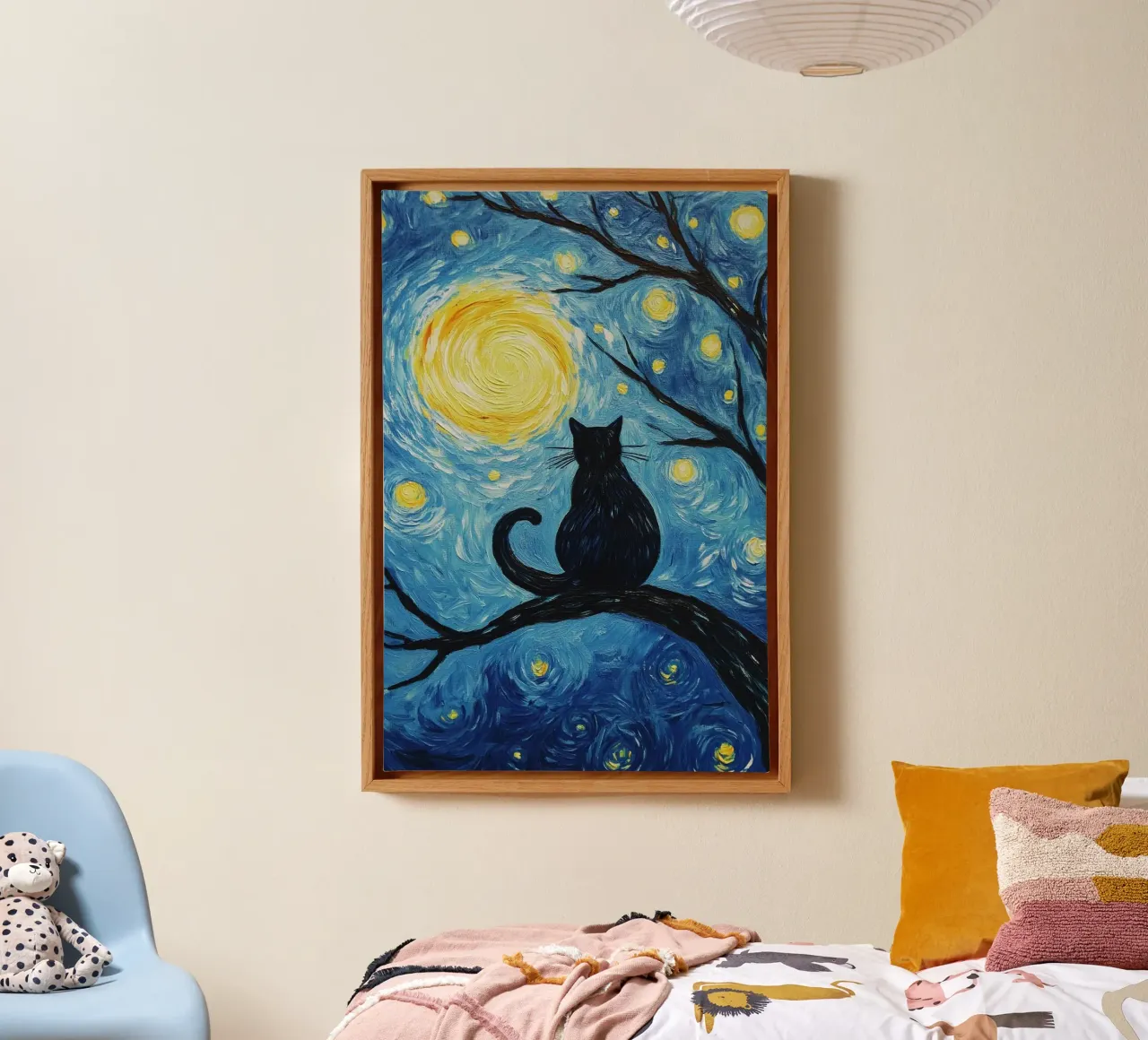 art cat on branch canvas with Floater frame by sunity