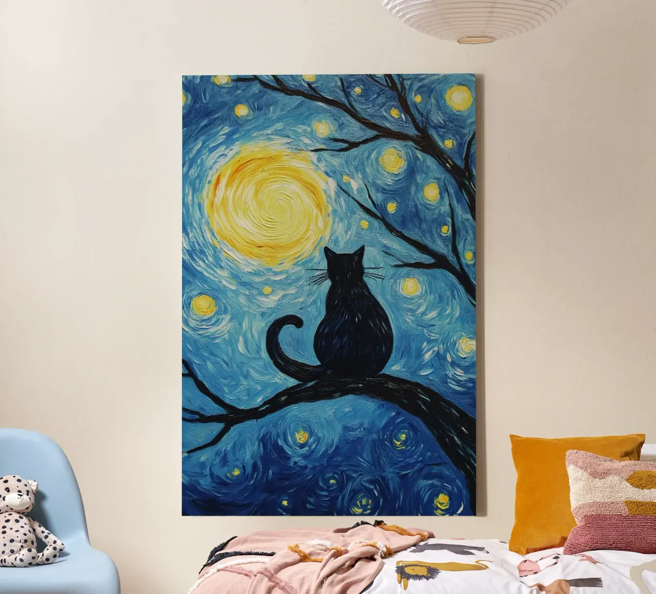 art cat on branch canvas with Floater frame by sunity