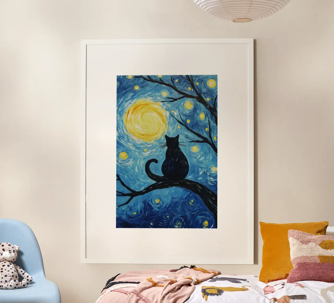 art cat on branch poster con telaio in alluminio da sunity