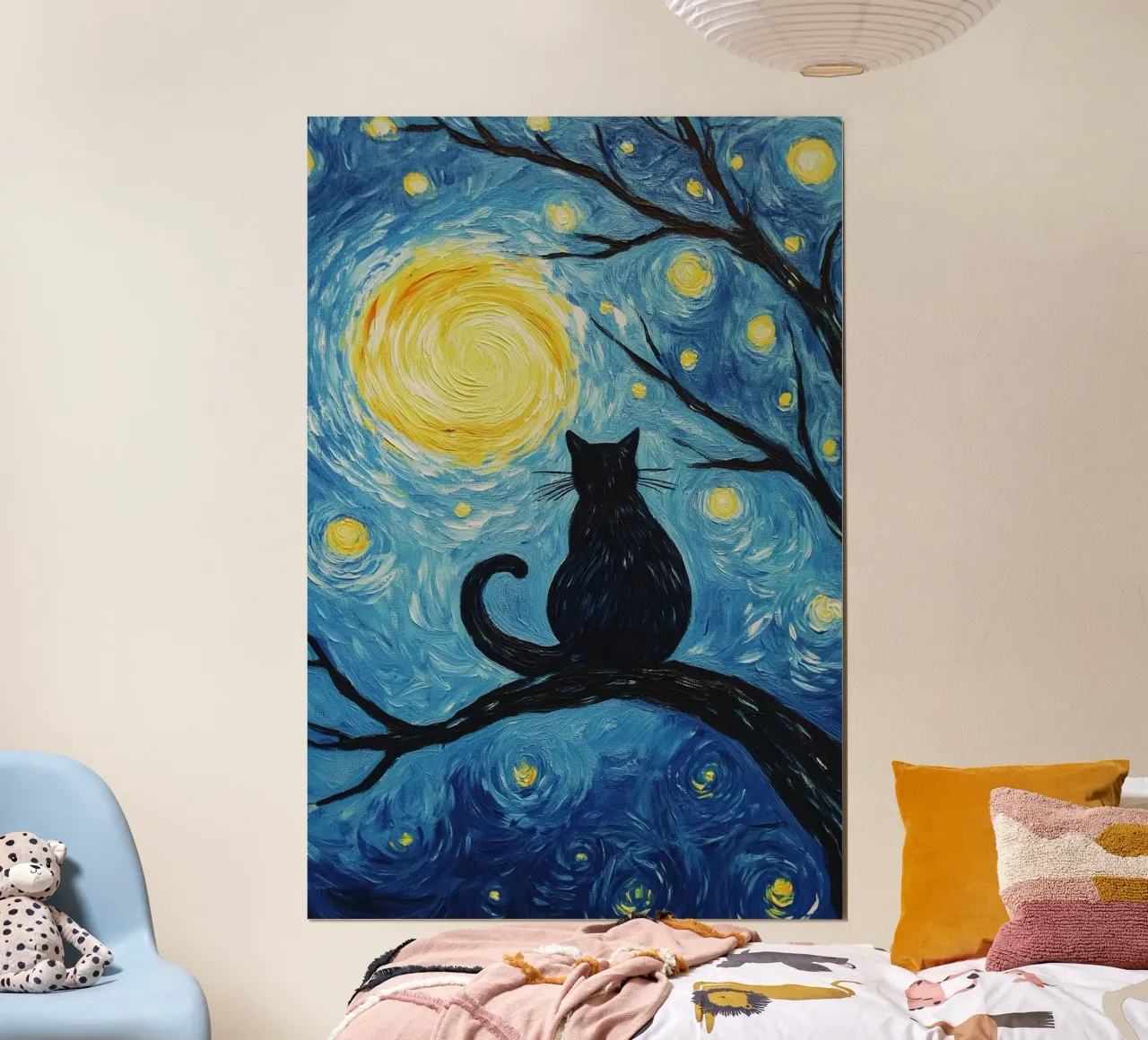 art cat on branch poster con telaio in alluminio da sunity