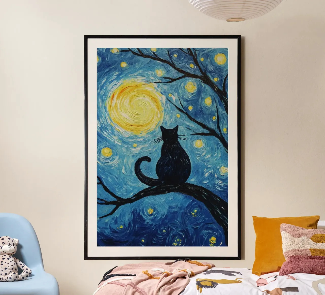 art cat on branch poster con telaio in alluminio da sunity