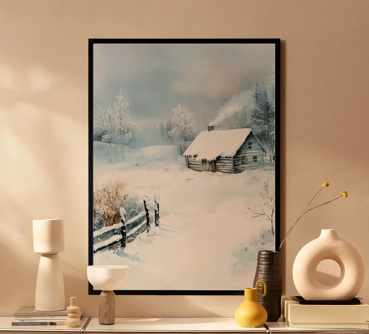 Capanna innevata in un tranquillo paesaggio invernale poster da pixelbull - medieval art and more