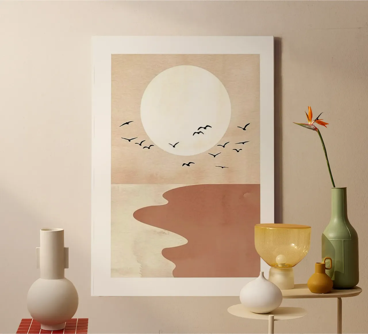 flock bird through sun canvas met Baklijst van sunity