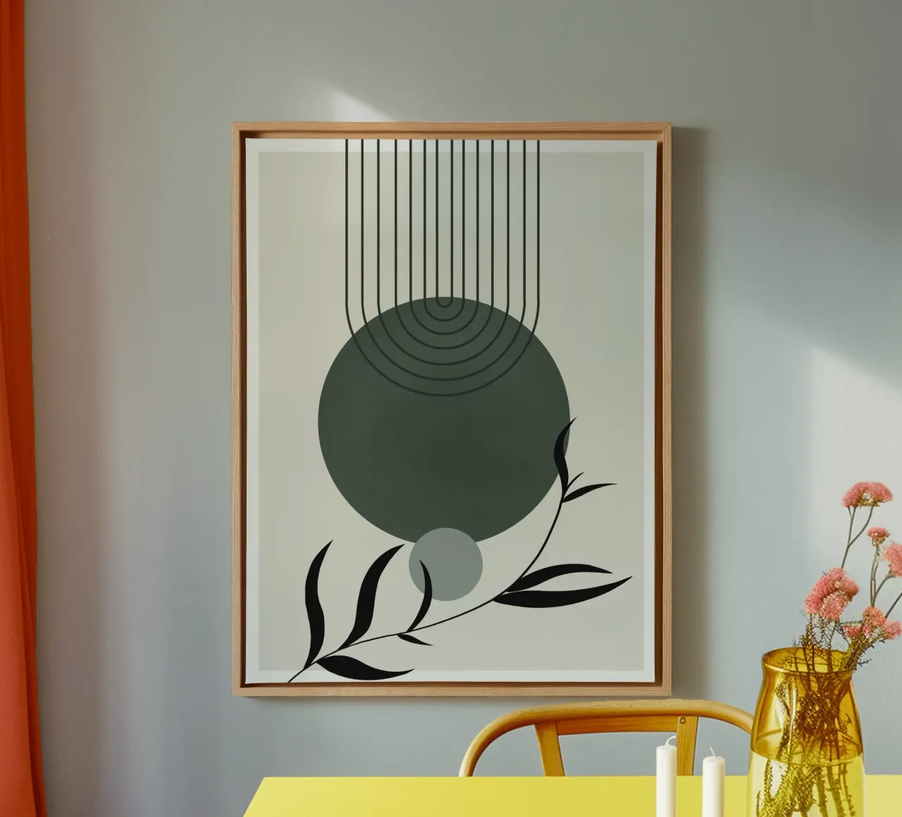 line moon branch canvas with Floater frame by sunity