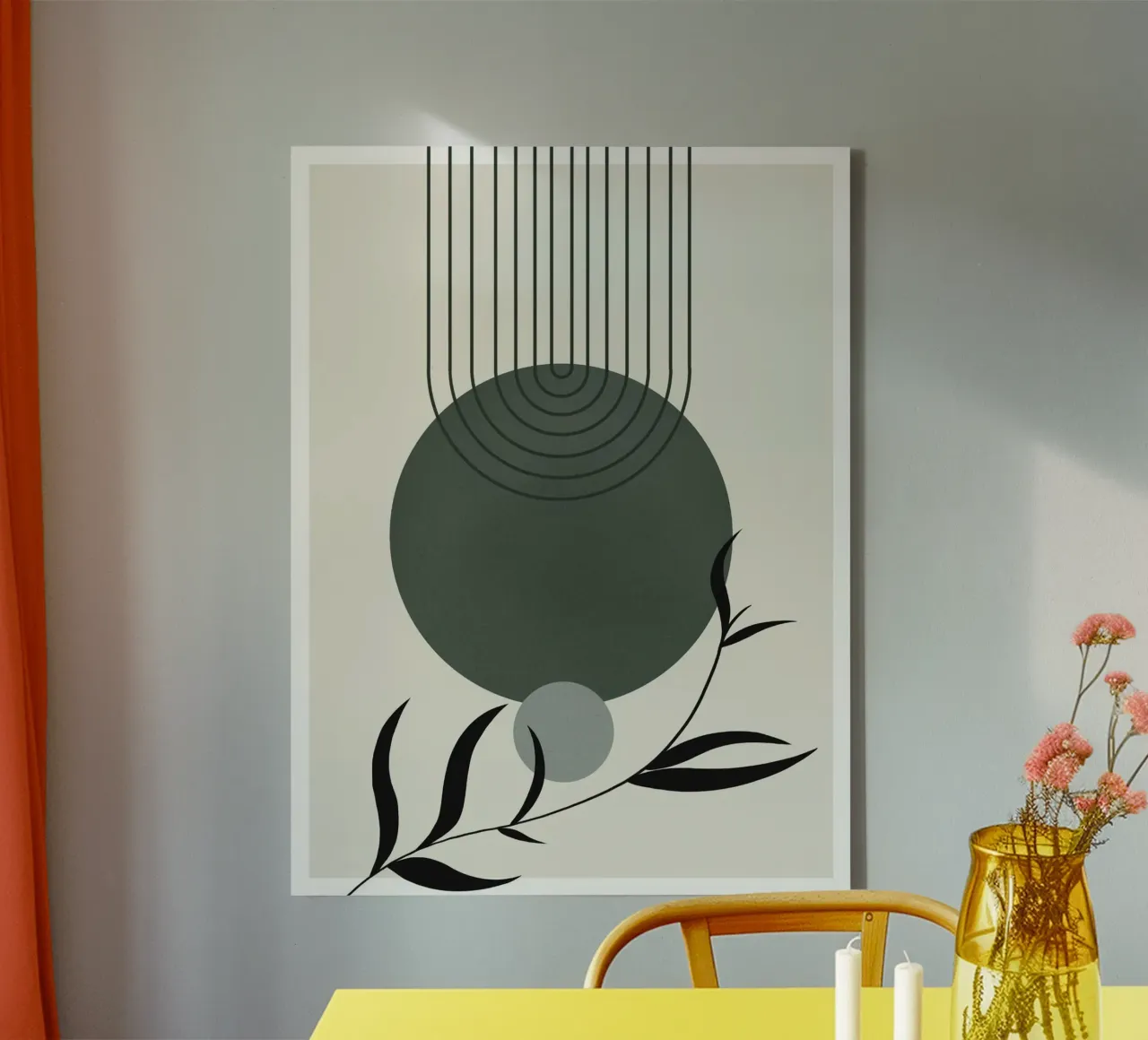 line moon branch canvas with Floater frame by sunity