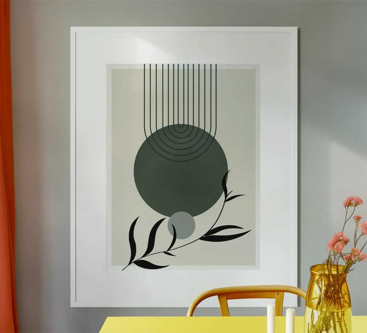 line moon branch poster con telaio in legno da sunity
