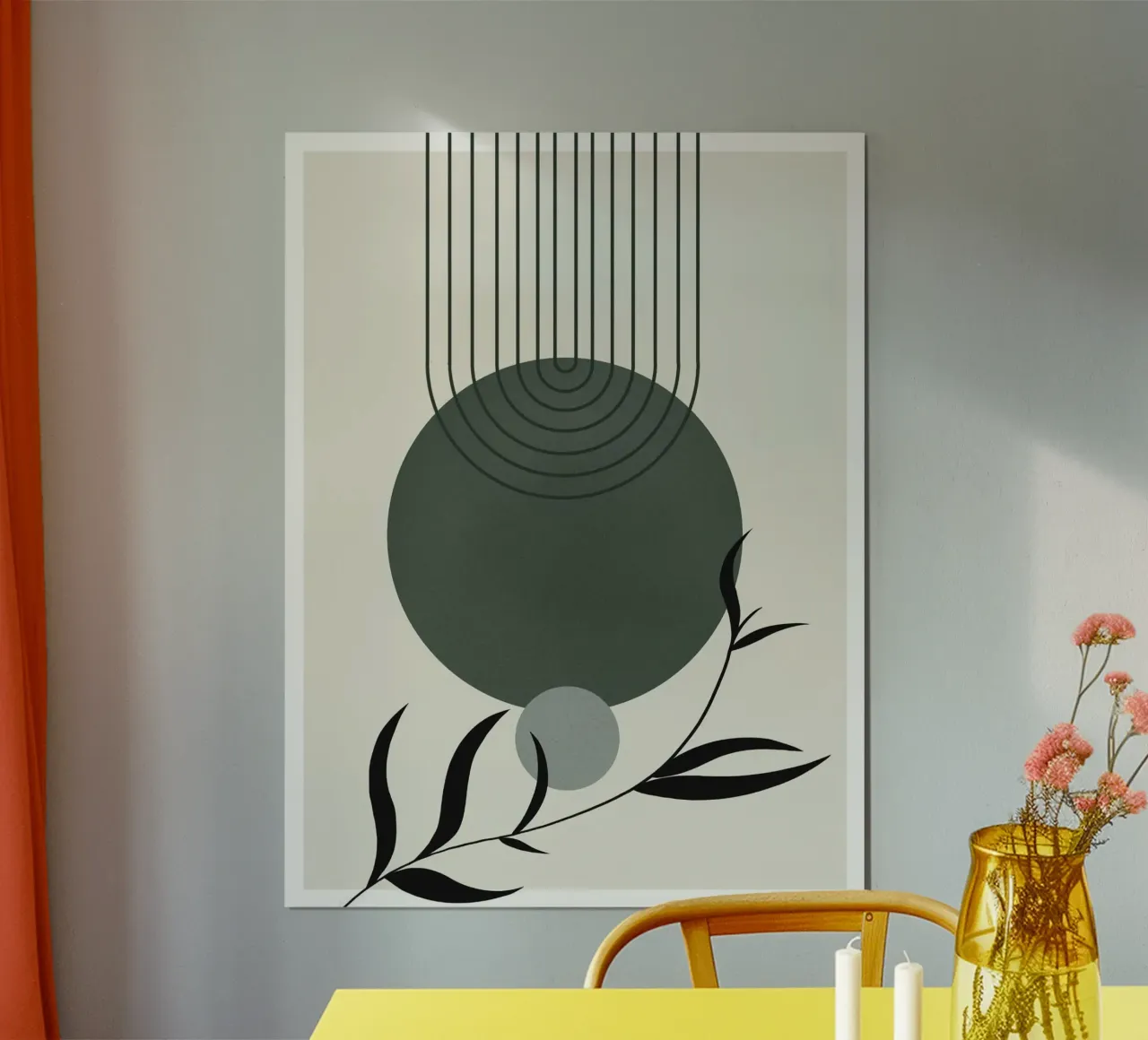 line moon branch poster con telaio in legno da sunity