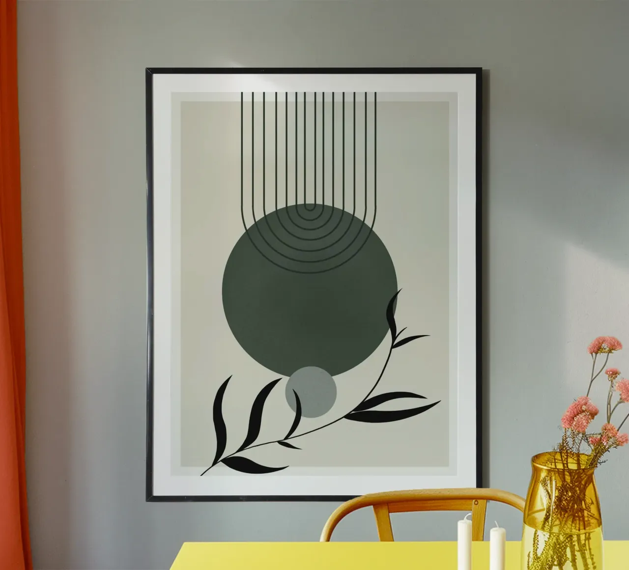 line moon branch poster con telaio in legno da sunity