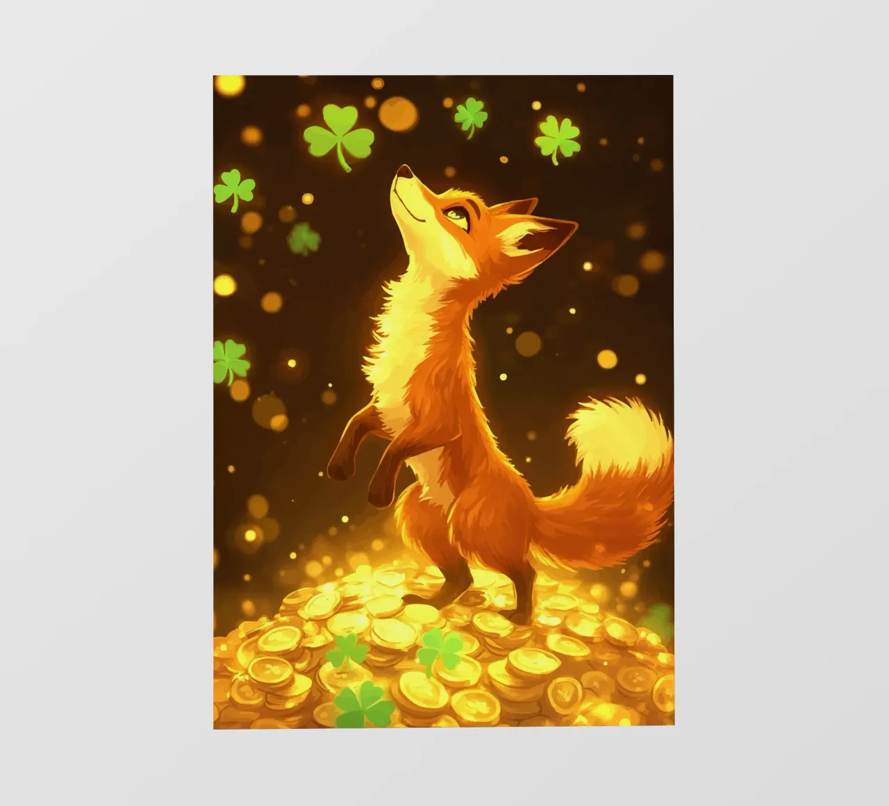 Volpe su oro con trifoglio portafortuna pellicola backlit da pixelbull - medieval art and more