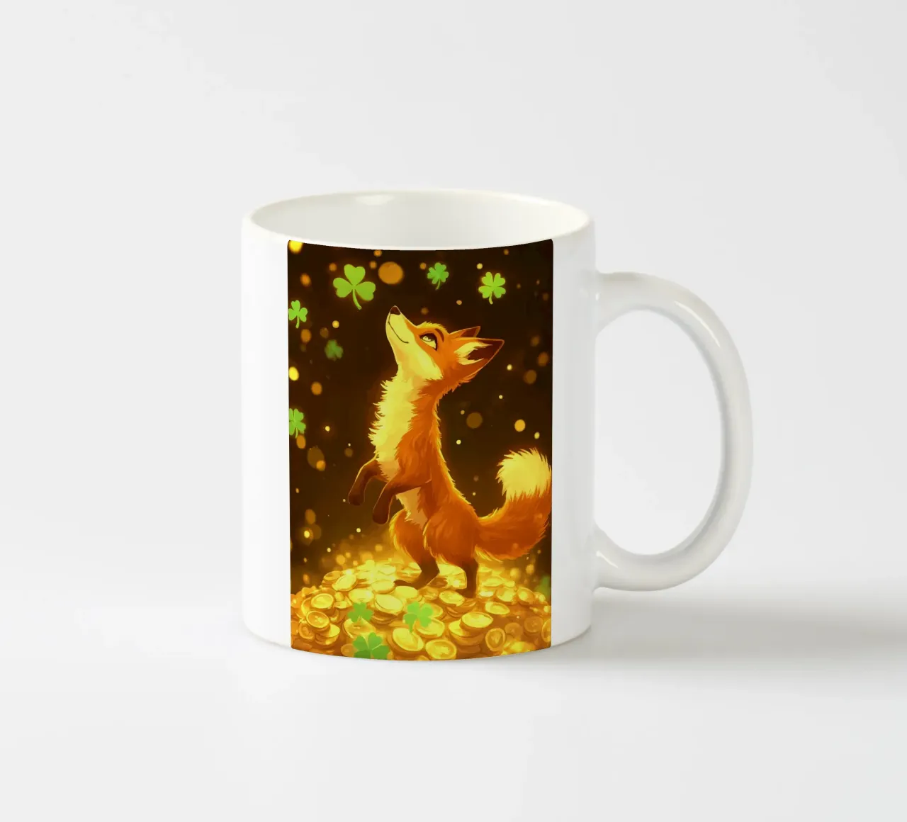 Volpe su oro con trifoglio portafortuna tazza in ceramica da pixelbull - medieval art and more