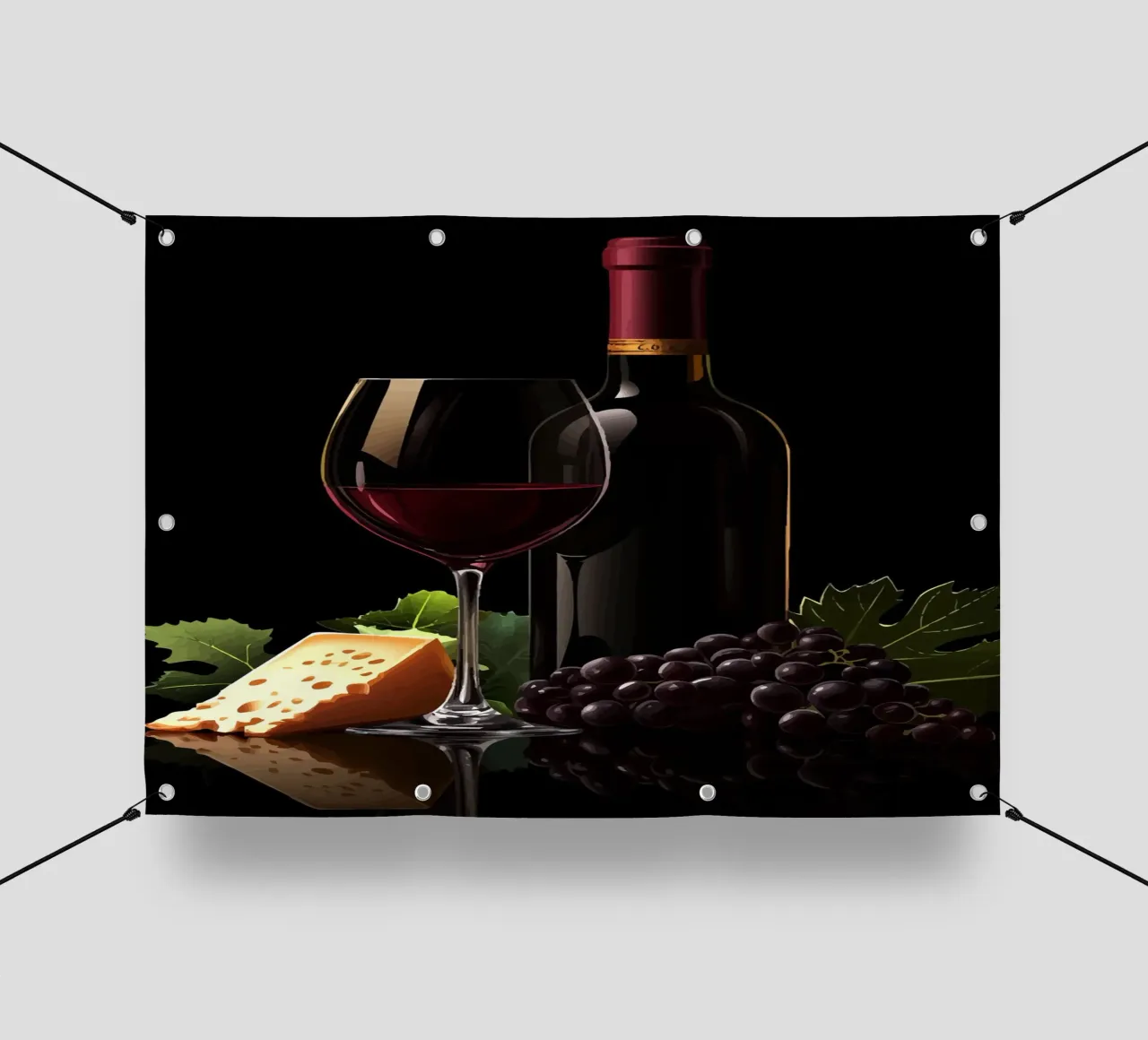 Vino, formaggio e uva alla ribalta telo in pvc da pixelbull - medieval art and more