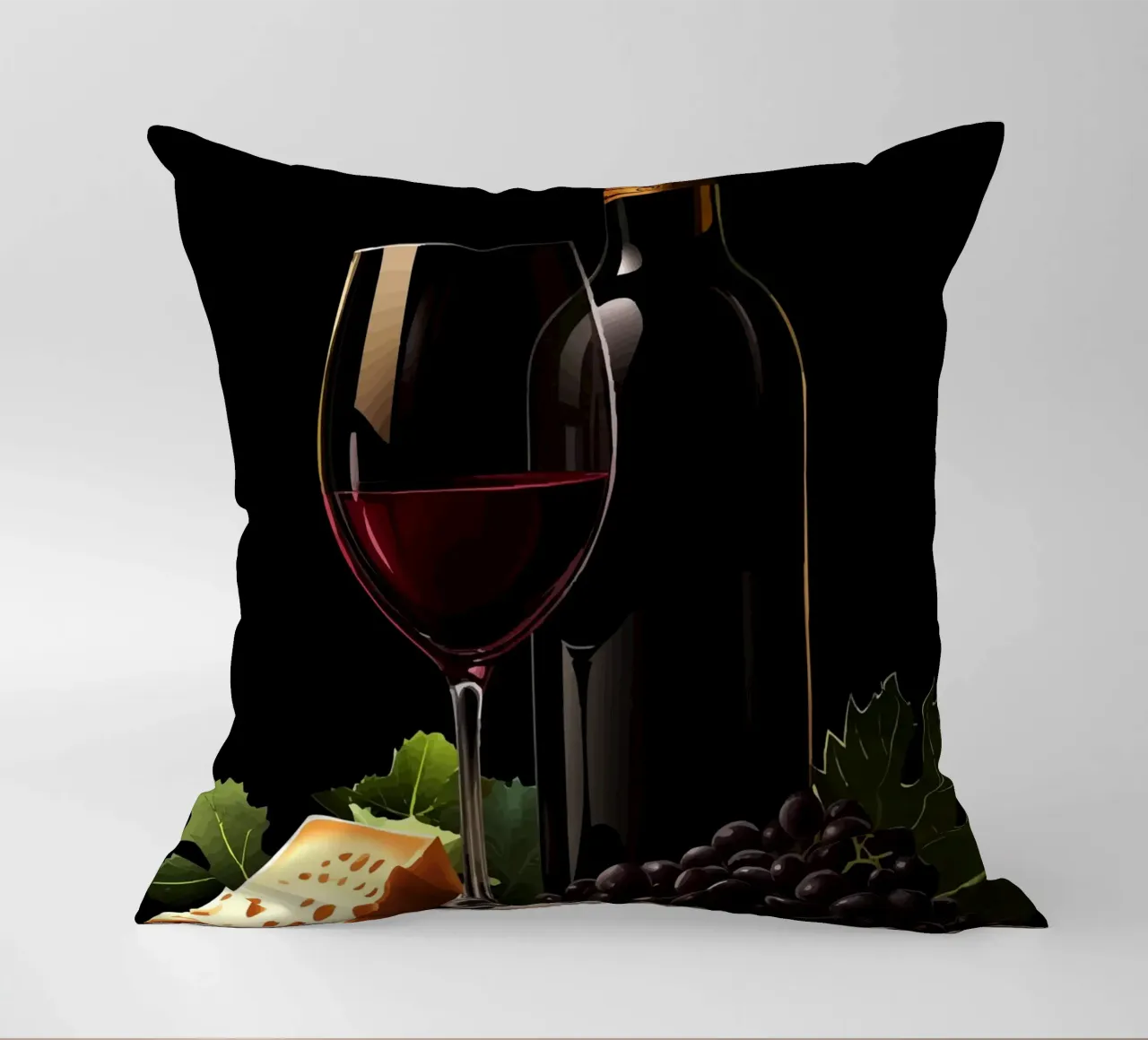 Vino, formaggio e uva alla ribalta cuscino da pixelbull - medieval art and more