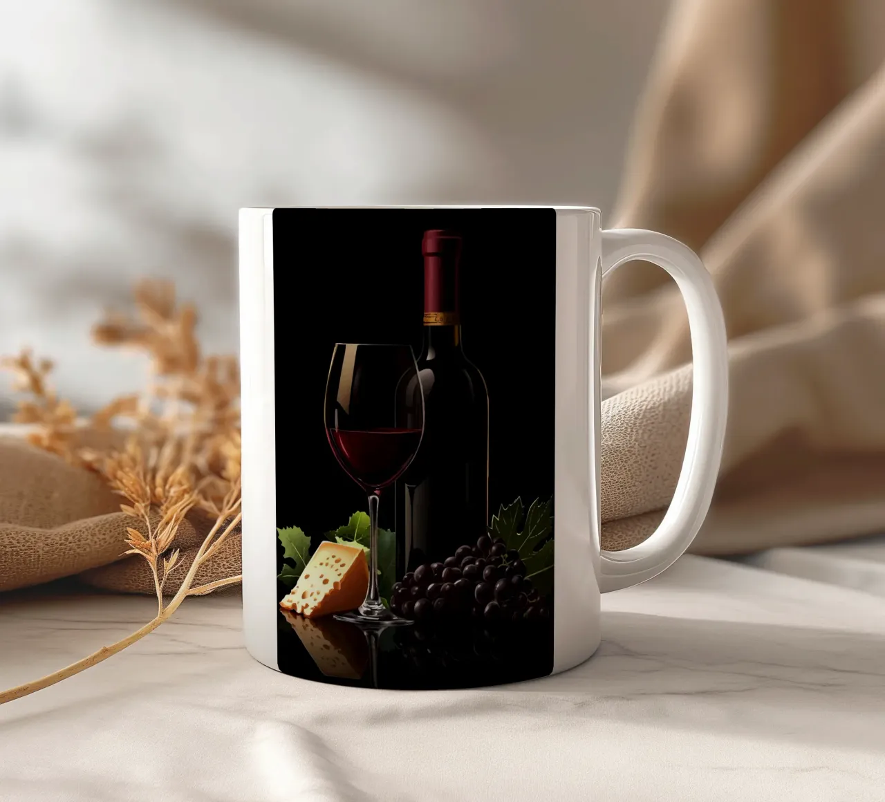 Vino, formaggio e uva alla ribalta tazza in ceramica da pixelbull - medieval art and more