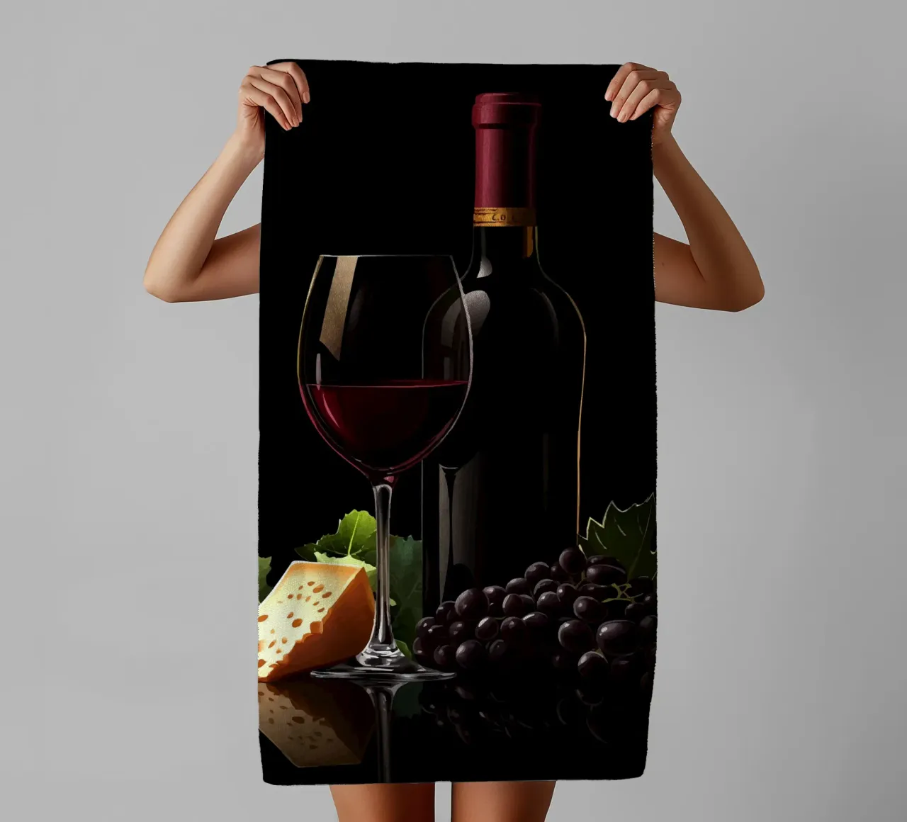Vino, formaggio e uva alla ribalta asciugamano da bagno da pixelbull - medieval art and more