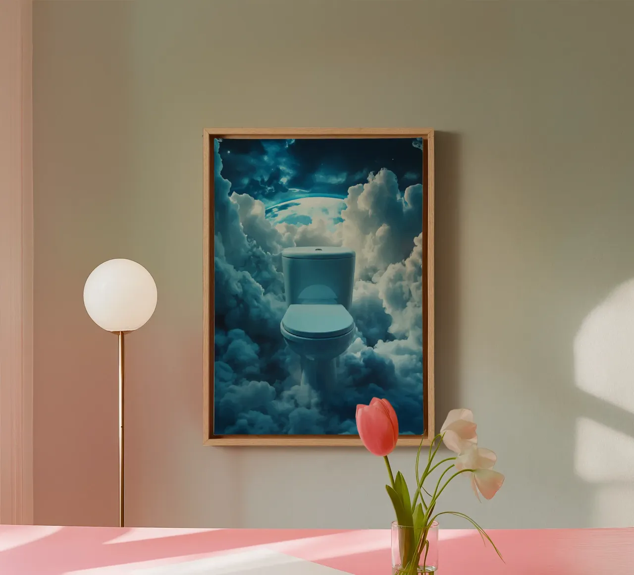Toilet in the heaven of surreality canvas with Floater frame by pixelbull - medieval art and more