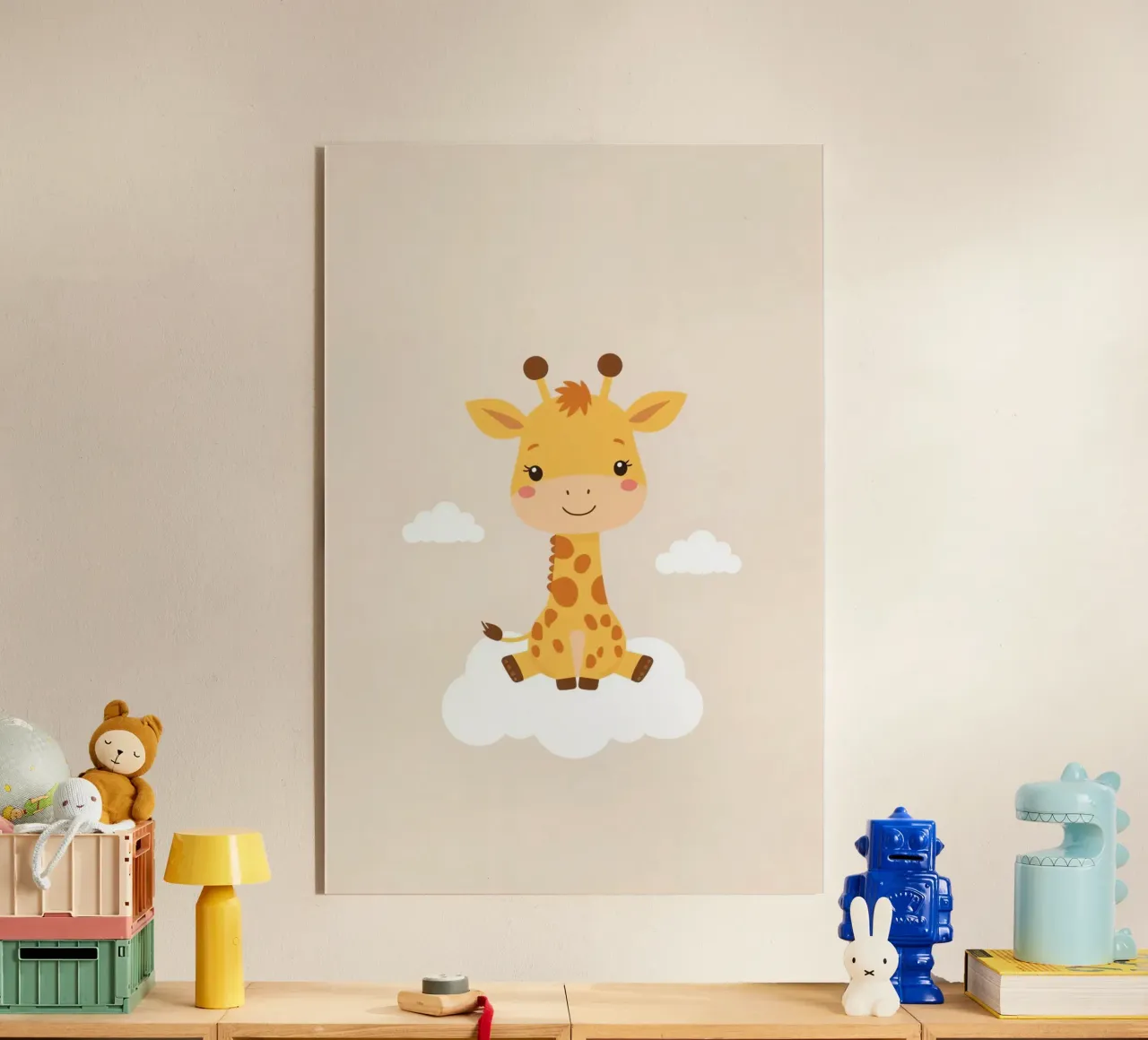 Jirafa de dibujos animados sentada en una nube metacrilato de DesignDoodle